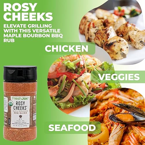 Miniatura 6 de FreshJax Seasoning Spice Rosy Cheeks Organic Maple Bourbon BBQ Rub Blend, caja de regalo grande de 6.5 onzas incluida a base de plantas, baja en