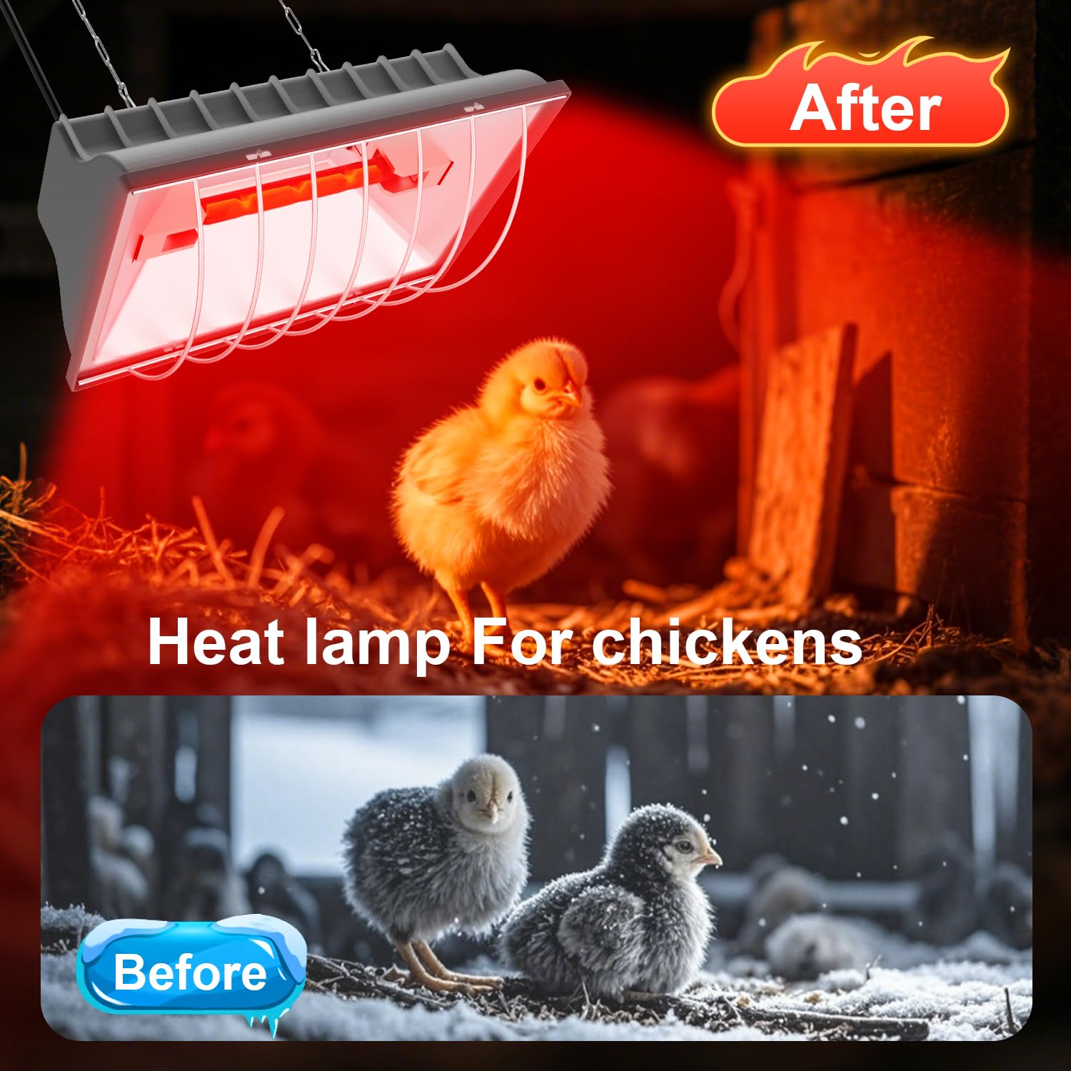 2 sztuki grzejnika do kurnika, aluminiowa lampa grzewcza dla 30 piskląt lub kaczek, 4 x 250 W, rura lampy grzewczej z 2 regulowanymi temperaturami i żelaznym łańcuchem 2,4 m, dla płazów, zwierząt