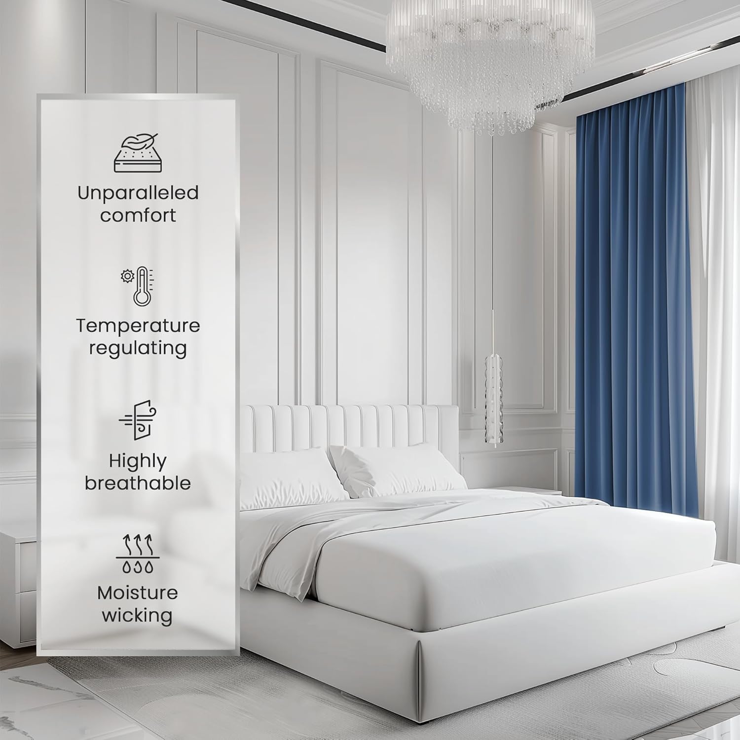 CHATEAU HOME COLLECTION 100% Cotton King Size Sheets Set - 1000 Thread Count Luxury Sateen Weave, Soft Breathable & Cooling, 15" King Sheets Deep Pocket - White