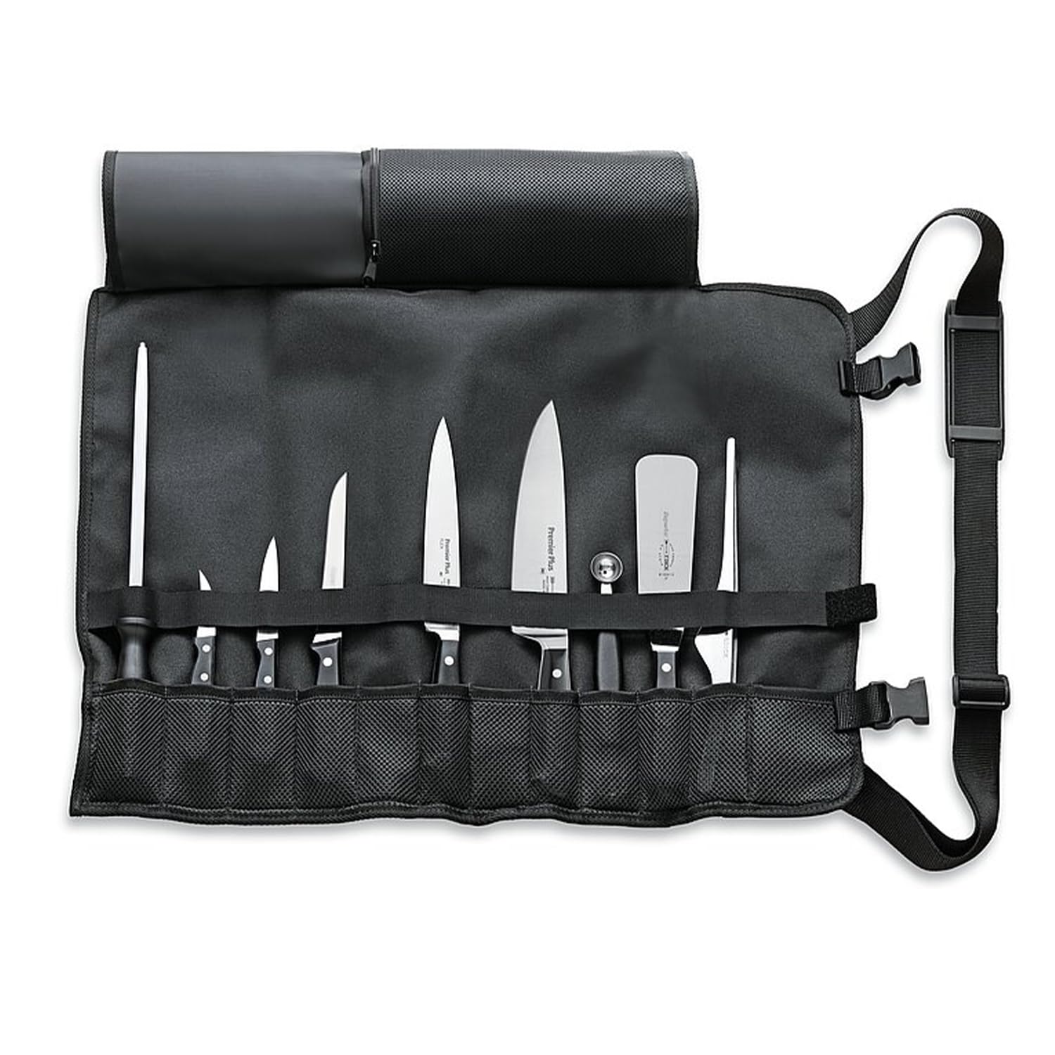 F. DICK Messer Starterset in Rolltasche Premier Plus 9-tlg. (Set für Profi- und Hobbyköche, X50CrMoV15 Stahl, nichtrostend, 56° HRC) 81079000, 48 cm x 65 cm, Schwarz