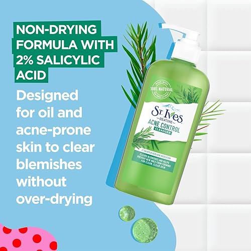 Miniatura 3 de St. Ives Limpiador facial para control del acné, cuidado de la piel con 2% de ácido salicílico y extracto de árbol de té 100% natural, 8 onzas