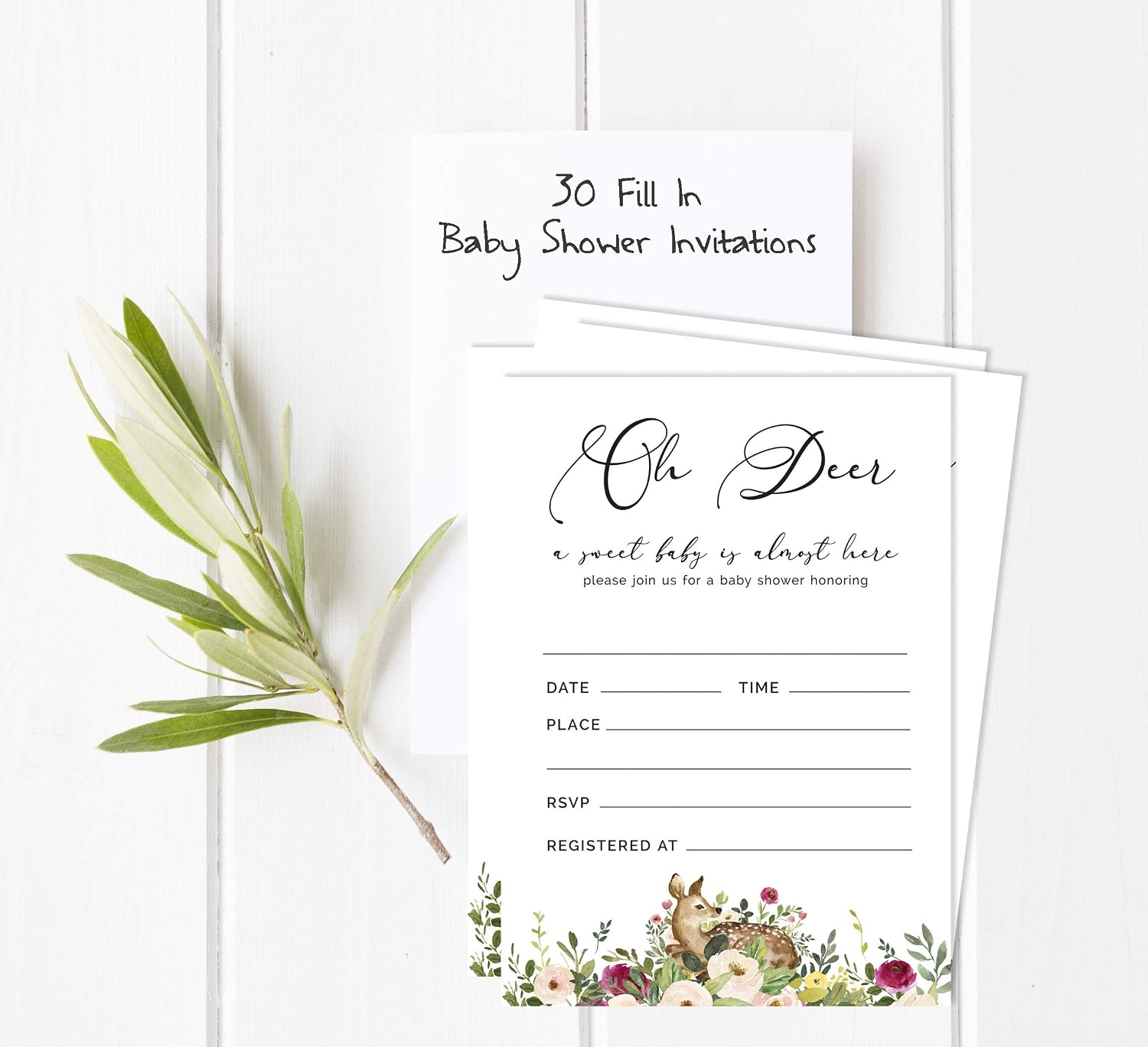 Set of 30 Deer Jungle Animals Baby Shower Invitations-Diaper Raffle Tickets and Baby Shower Book Request Cards Oh Deer Invites Its A Boy Its A Girl
