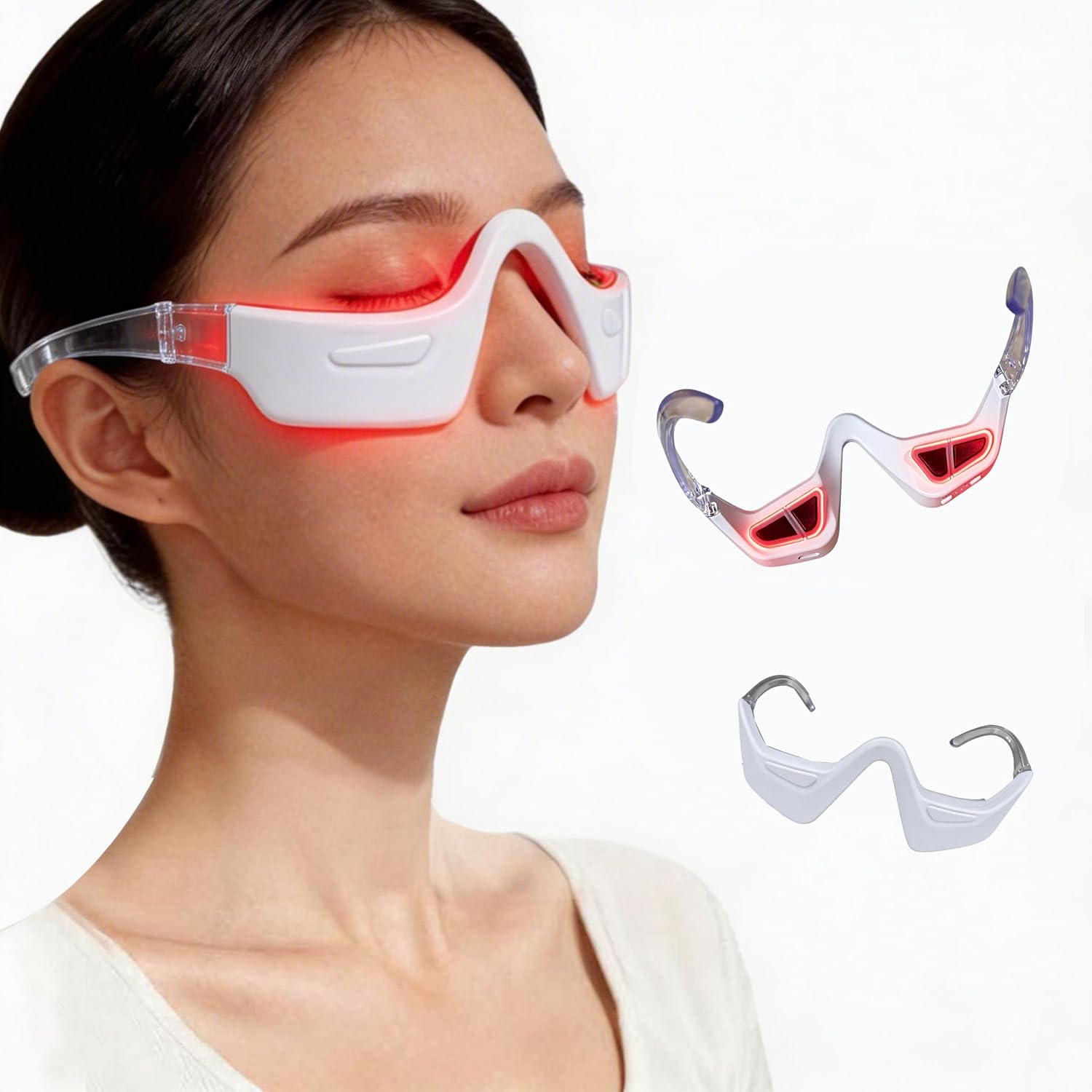 Under-Eye Red Light Therapy Glasses – 650nm LED Eye Care Device with Gentle Pulse Technology, Helps Improve The Look of Dark Circles, Puffiness & Fine Lines, Portable Rechargeable Eye Care Tool