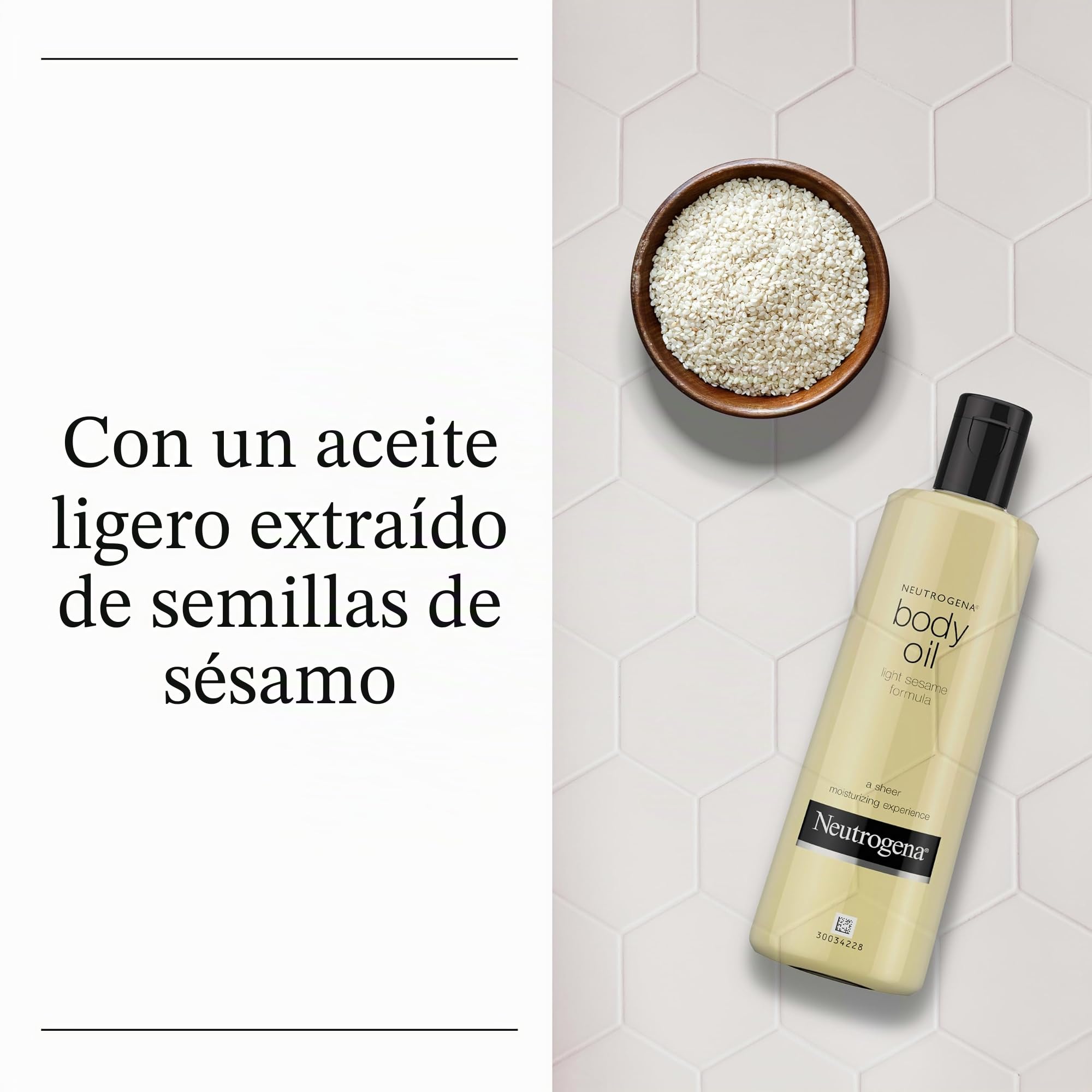 Neutrogena Aceite corporal ligero para piel seca, crema hidratante pura con fórmula ligera de sésamo, 16 fl. oz. oz
