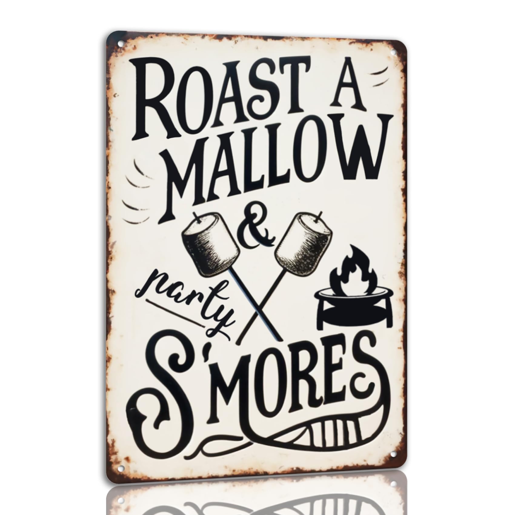 SMAZDFXX Campfire S'Mores Tin Sign Roast a Mallow & Party Metal Sign Retro Outdoor Fun Wall Decor For Yard Patio Porch 12"x16"