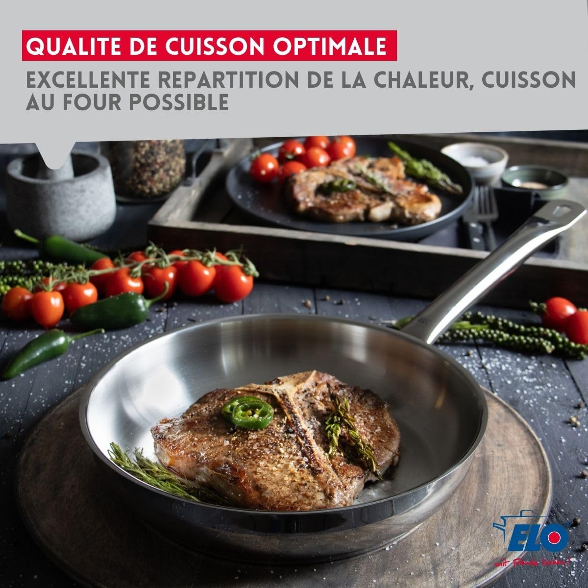 Elo 9903550 Lot de 3 poêles à frire inox 24 cm 28 cm et 32 cm, 2 poêles inox, à frire , de cuisine , Acier inoxydable, 24 cm 28 cm et 32 cm, Gris 7