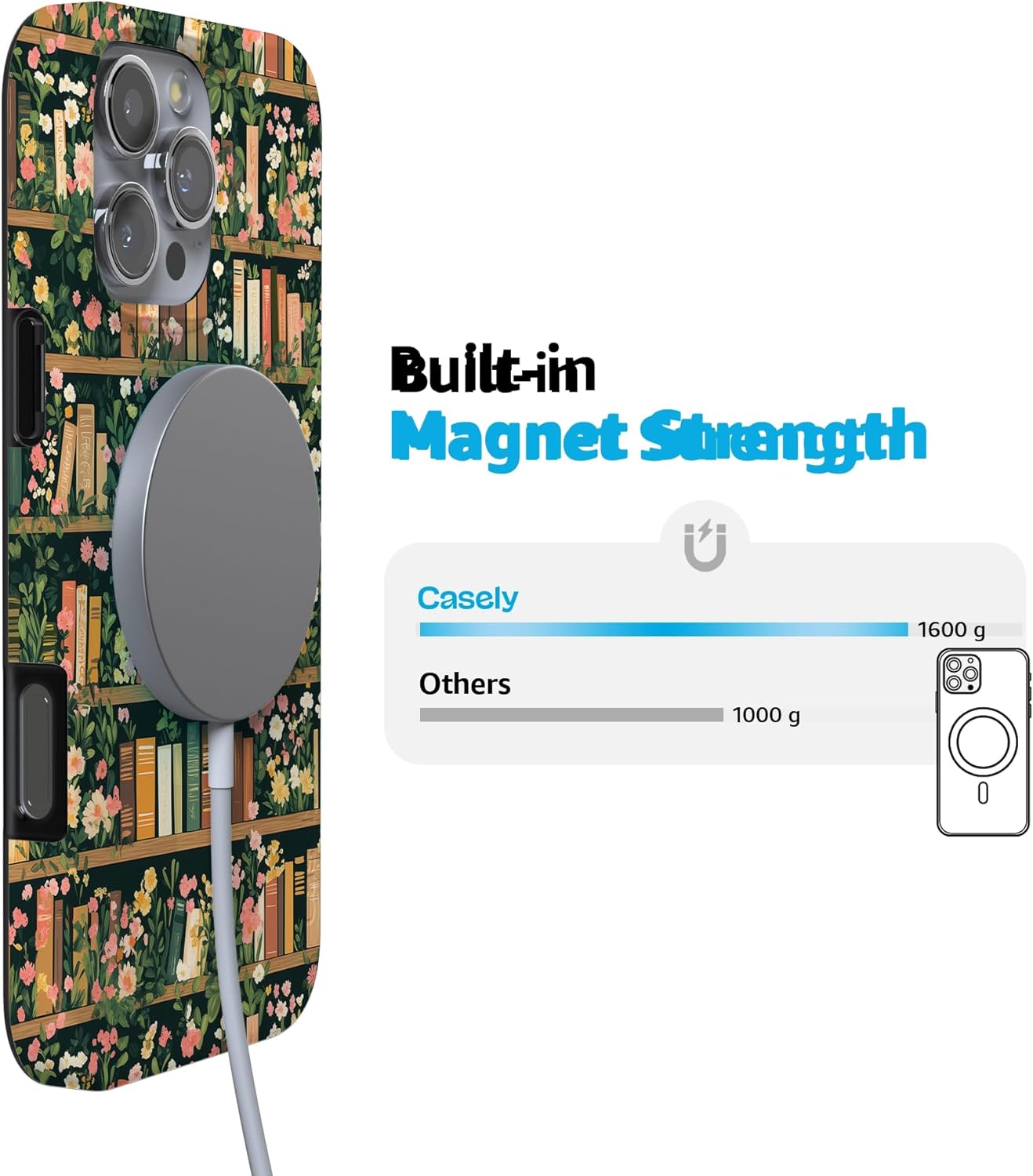Casely iPhone 16 Pro Max Case | Book Nook | Floral Library | Compatible with MagSafe | Classic Ultra Slim Design
