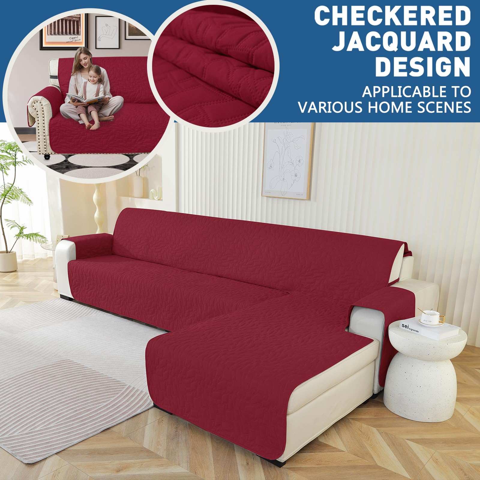 Ystyle Copridivano 3 Posti Con Penisola, Copridivano Angolare, Copri Divano Angolare Con Penisola A Sinistra Destra, Copridivano Chaise Longue, Copridivano L (255cm, Borgogna)