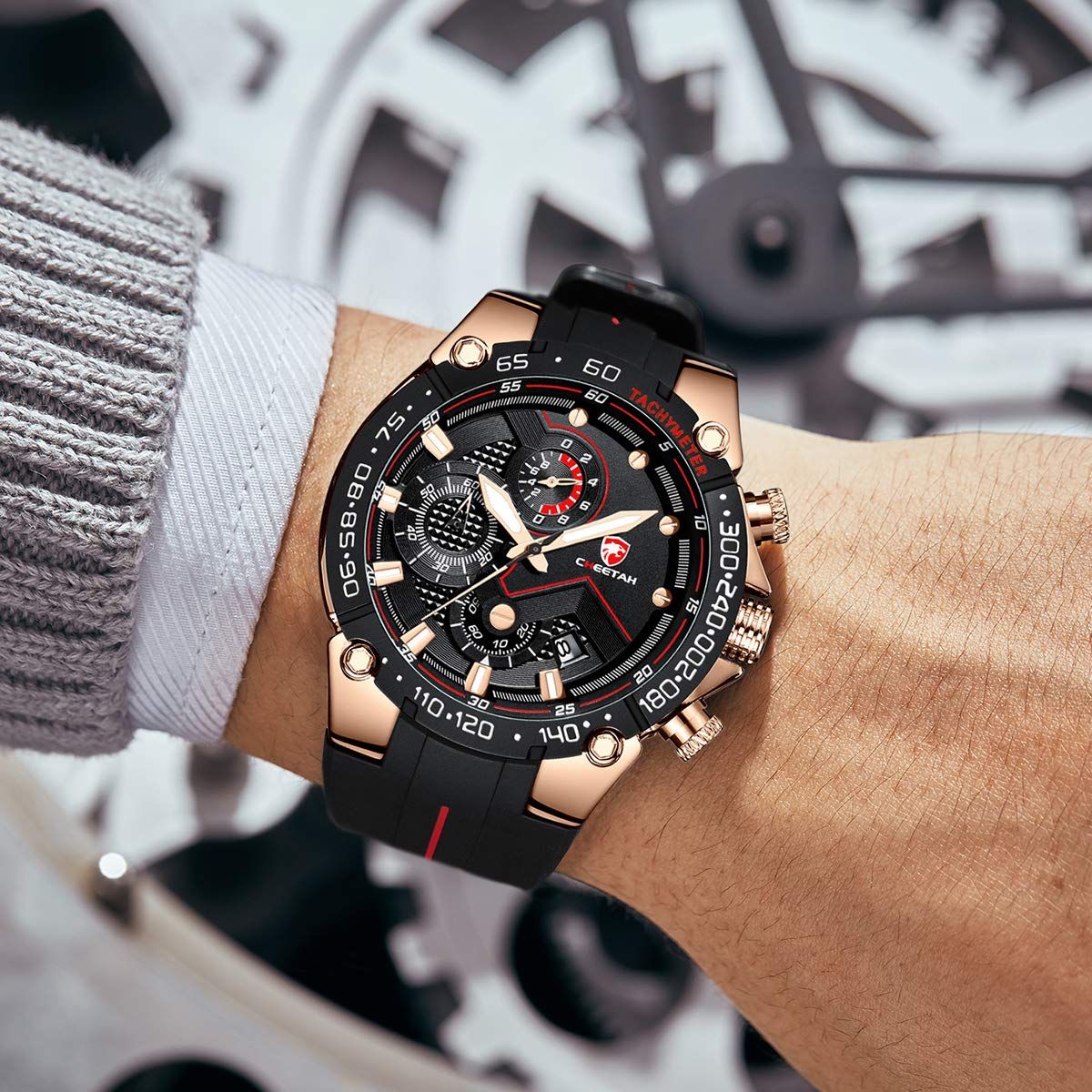Affute Orologio da uomo cronografo sportivo impermeabile con cinturino in silicone, data, orologio da polso al quarzo luminoso