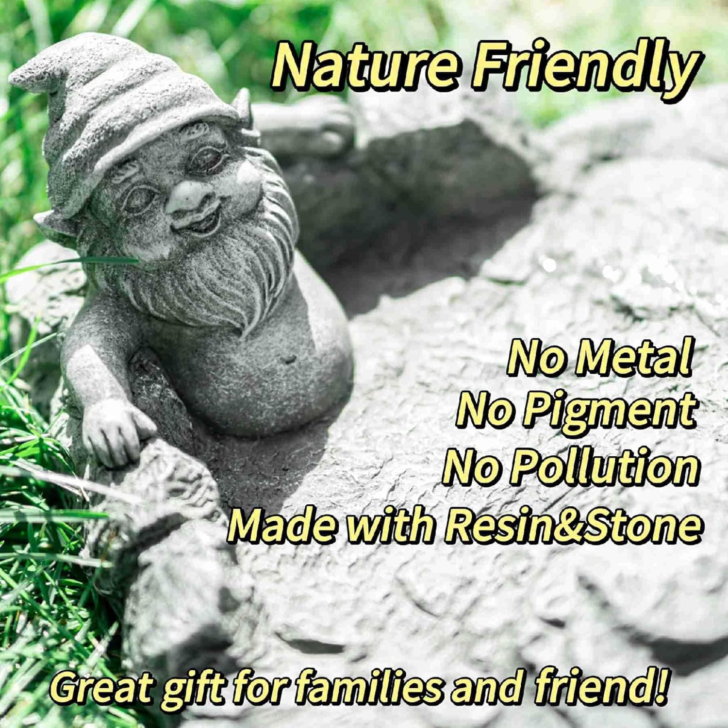 Gnome Splash Block for Gutter Downspout, Rain Gutter Guard for Spring Garden, Decorative Downspout Extensions for Farmhouse, Spout Resin Diverter for Lawn, Patio and Yard, Outdoor Statue Extender.