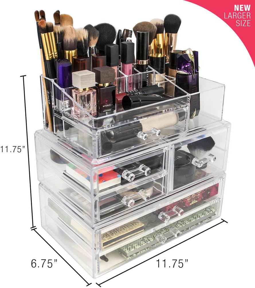 Sorbus Acrylic Cosmetics Makeup and Jewelry Storage Case Display Sets -Interlocking Drawers to Create Your Own Specially Designed Makeup Counter -Stackable and Interchangeable (Clear) : Beauty & Personal Care