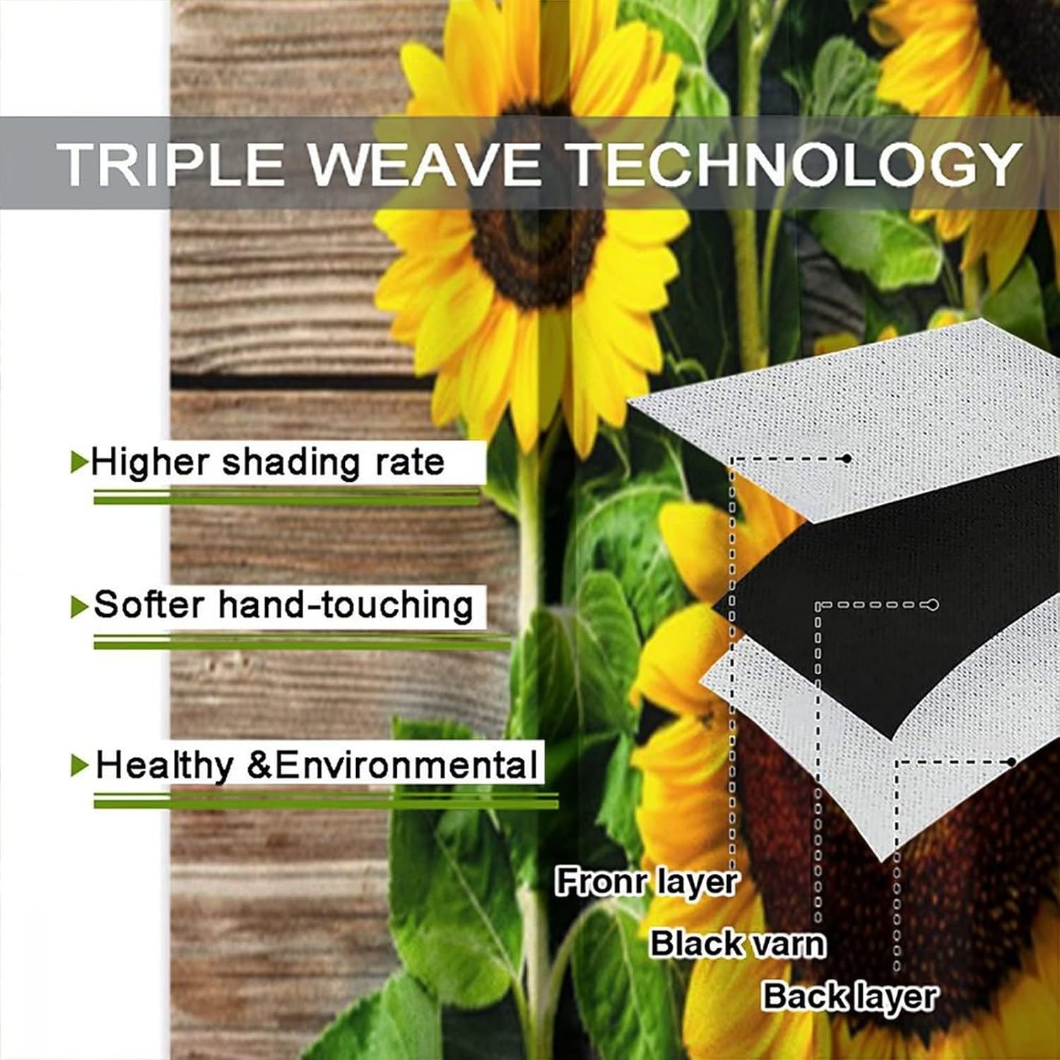 Sunflower Kitchen Curtains,3D Printed Pattern Sunflowers Rod Pocket Window Treatments for Bedroom Living Room Café Polyester Fabric Window Drapes 2 Panel Set,Total Size 63" x 72"