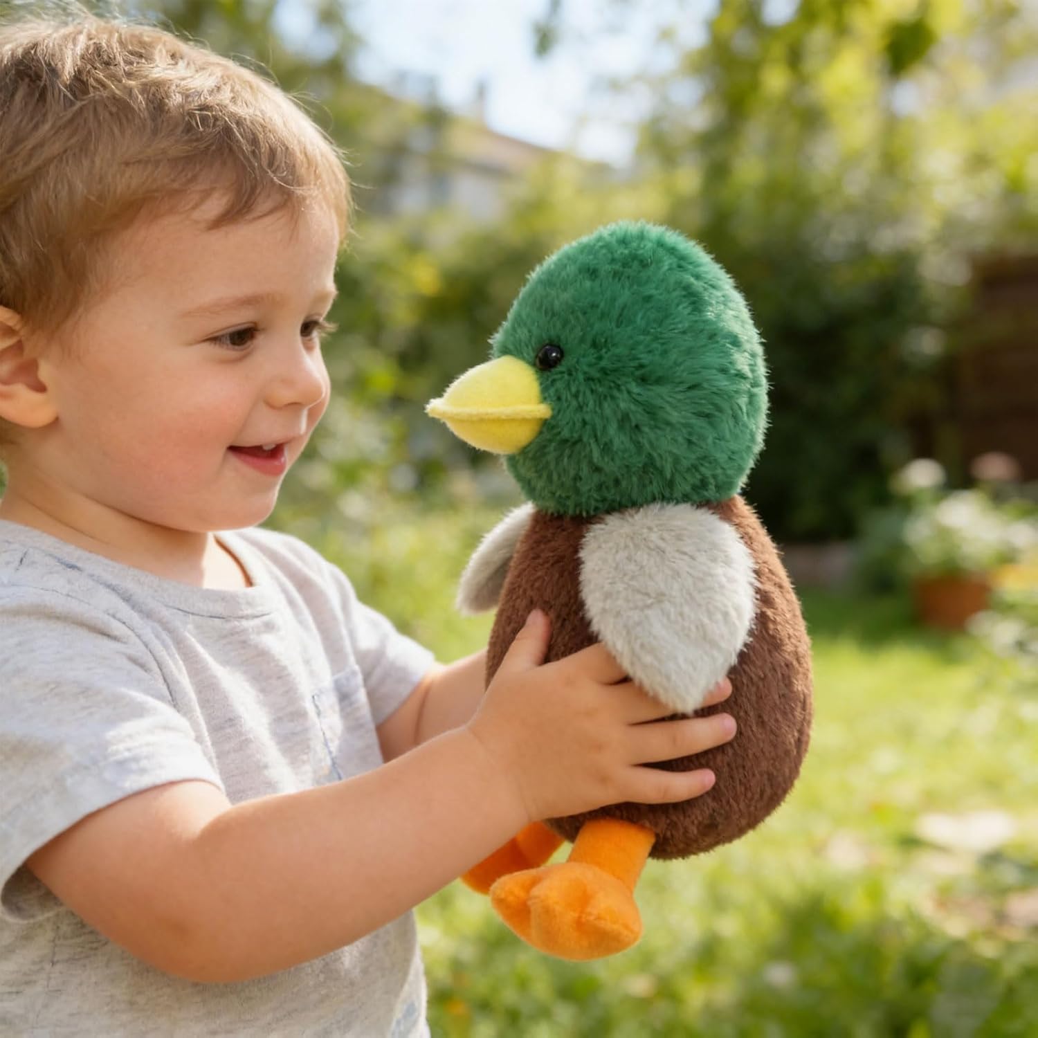 Mallard Duck Plush Stuffed Animal, Cute Furry Green Duck Toy, Soft Cuddly Plushie Hugger Toy for Boys Girls, Gifts for Kids or Girlfriend, 9 Inches