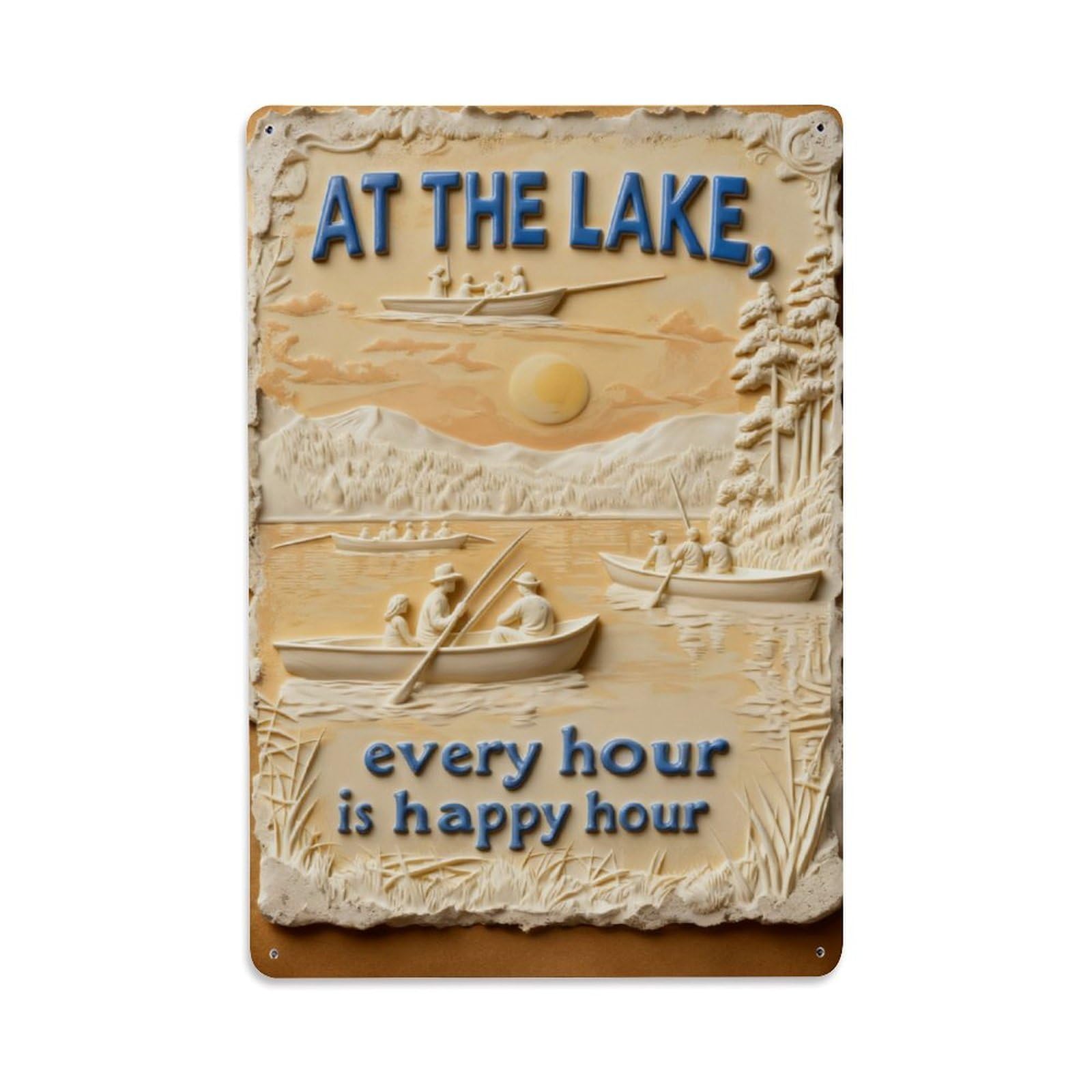Lake Scene With Boats And Mountains Vintage Metal Tin Sign Retro Wall Decor, Bar Garage Cafe Kitchen Home Wall Art Poster Decoration 8x12inches