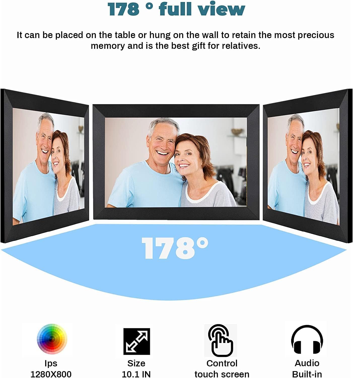 Cadre Photo Numérique WiFi - 10.1 Pouces IPS Écran Tactile Smart Cloud Connecté avec 32Go Espace, Partagez des Photos Via Frameo App