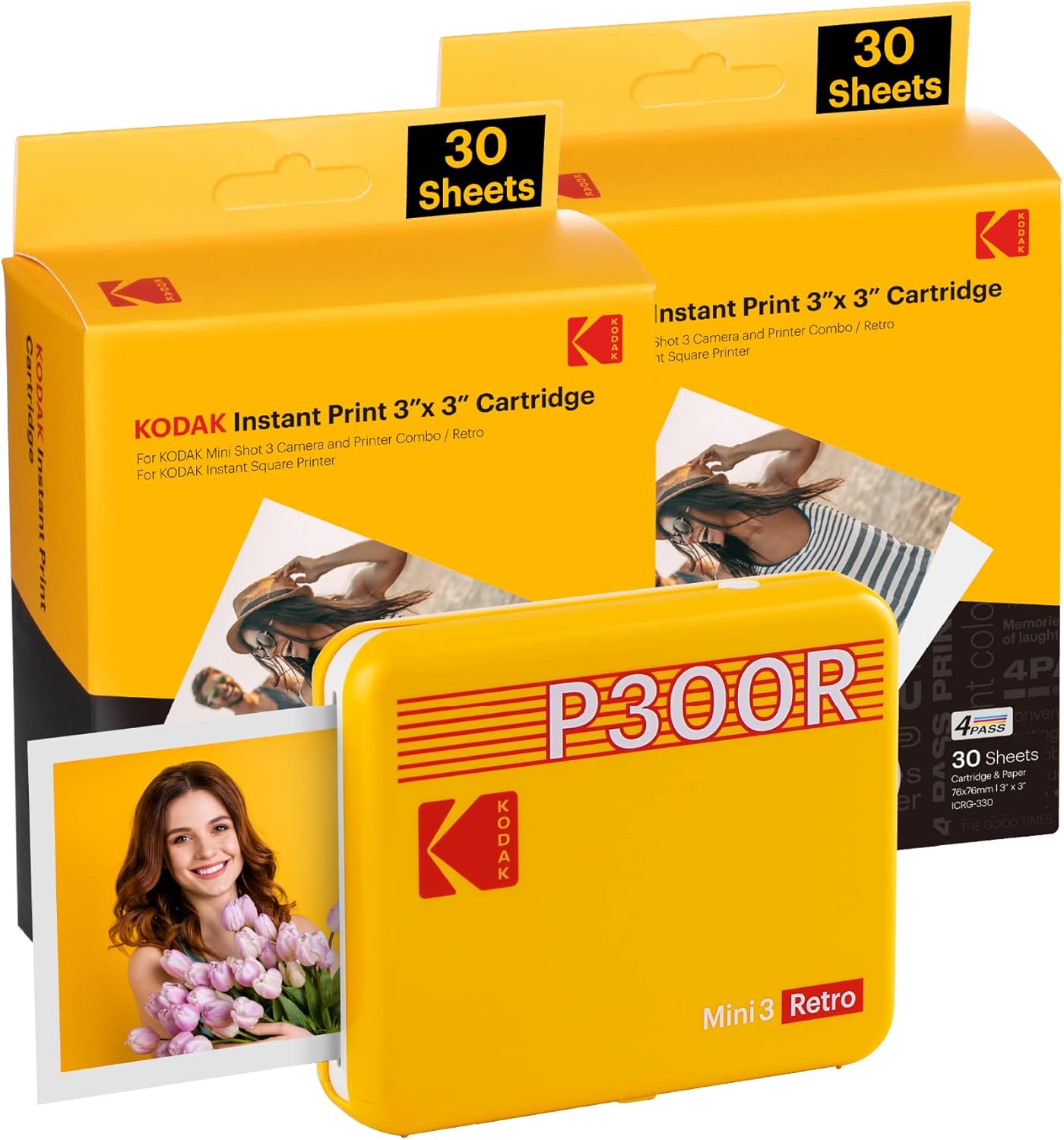 KODAK Mini 3 Retro 4PASS Imprimante Photo Portable (7,6x7,6cm) Paquet