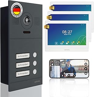 Mathfel 2-Draht IP Video-Türsprechanlage mit Türöffner – Full-HD Kamera, 10" Monitor & App-Steuerung – Smarte Video-Türklingel mit Gegensprechanlage (Anthrazit, 3 Klingeltaster)