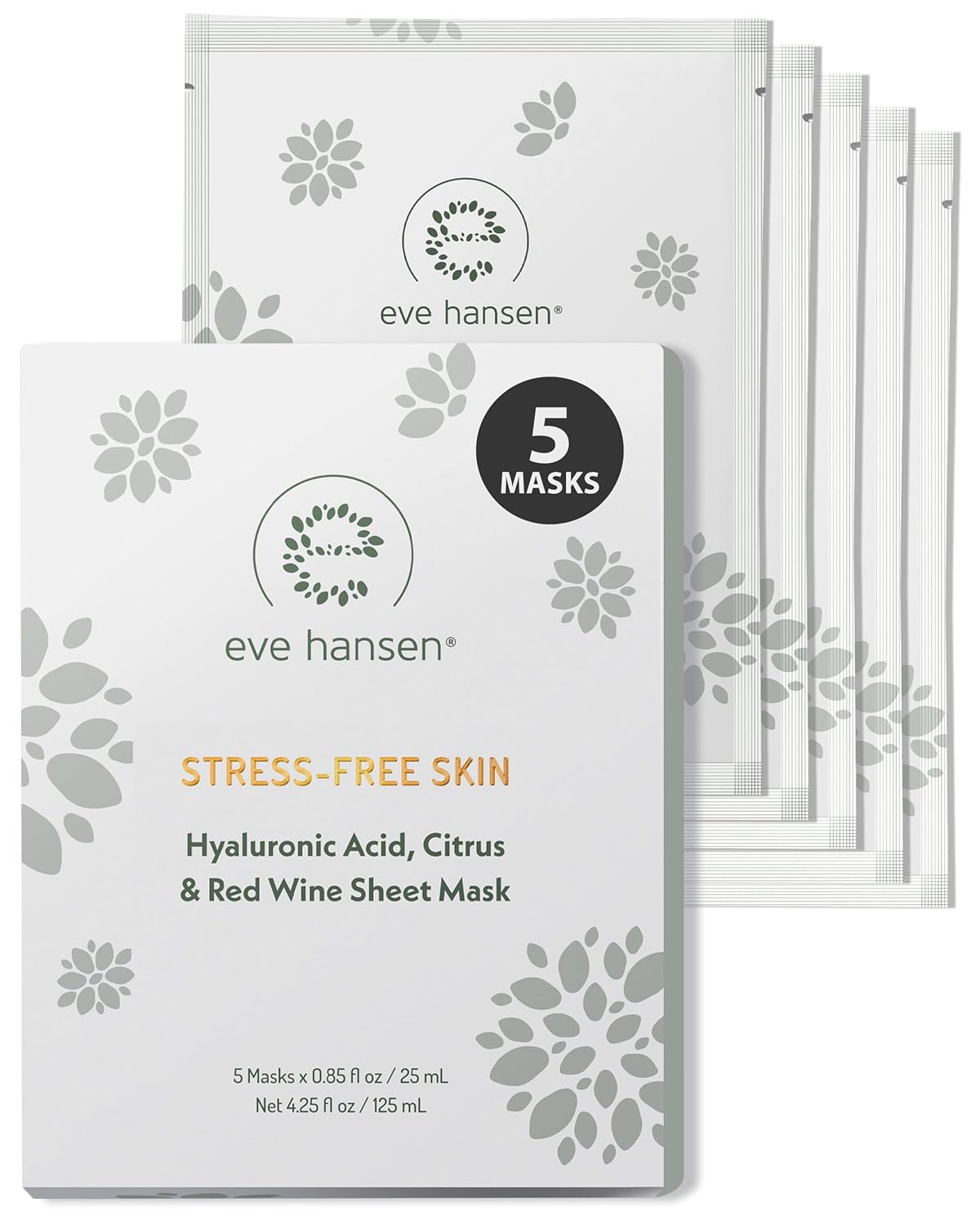 Eve Hansen Hydrating Face Mask Sheets Set of 5 – Moisturizing & Nourishing Care for All Skin Types – With Hyaluronic Acid, Tangerine Peel, Blueberry Extract & Spinach Leaf