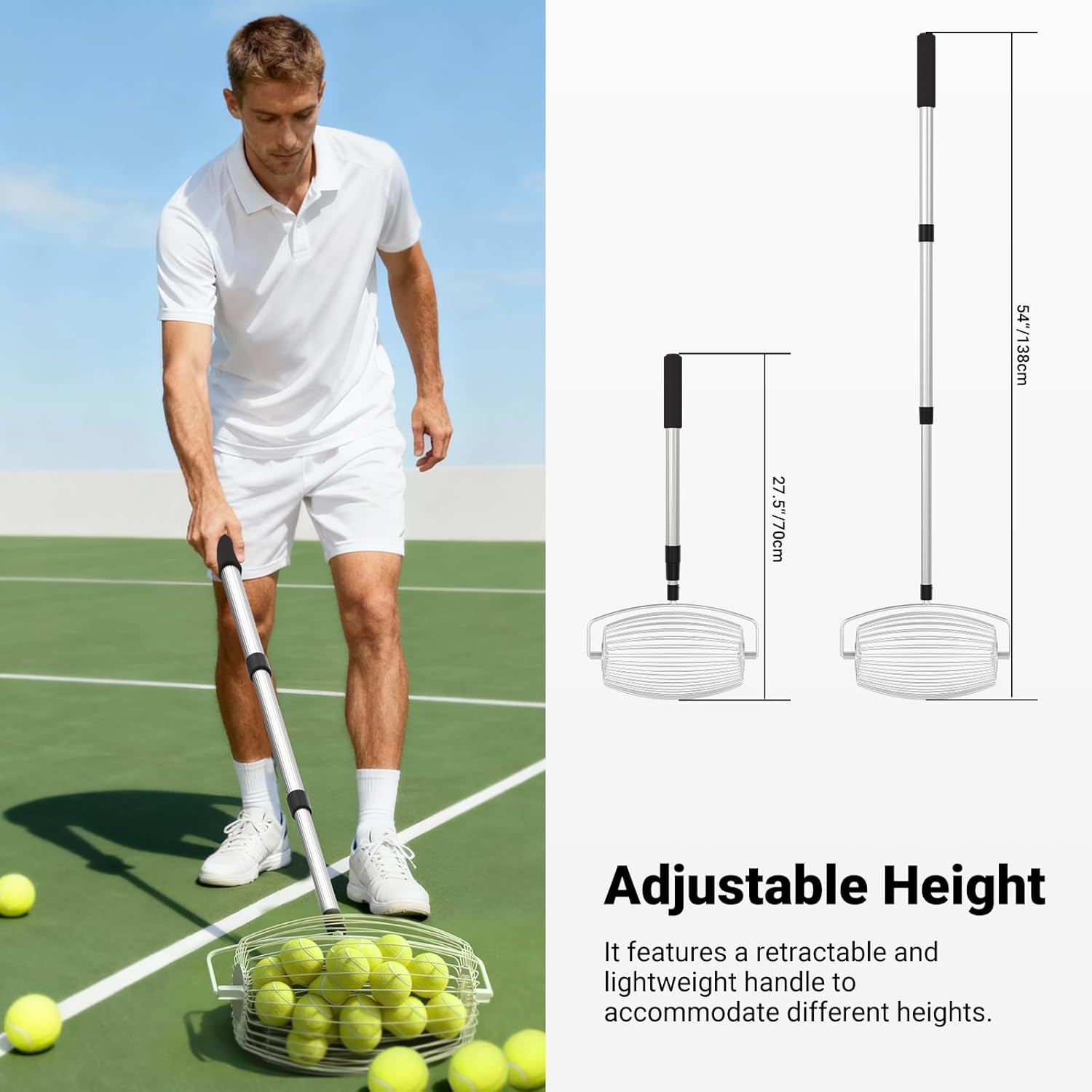 NEEWER Tennis Ball Pickleball Collector Roller, No Bending Over Quick Rolling Picker for Up to 40 Tennis Balls