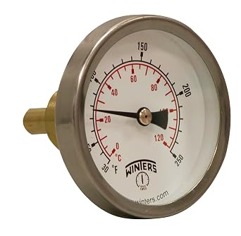 Winters TSW Series Aluminum Dual Scale Hot Water Thermometer, Dial Type, 2-1/2" Dial, 3/4" Sweatwell, 30-250 F/C Range