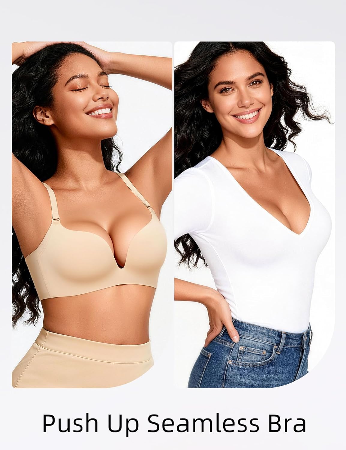 Upushall Push Up Bras for Women Wireless Plunge T Shirt Seamless Padded Supportive Everyday Bra Add Cup Size 32AA-40AA