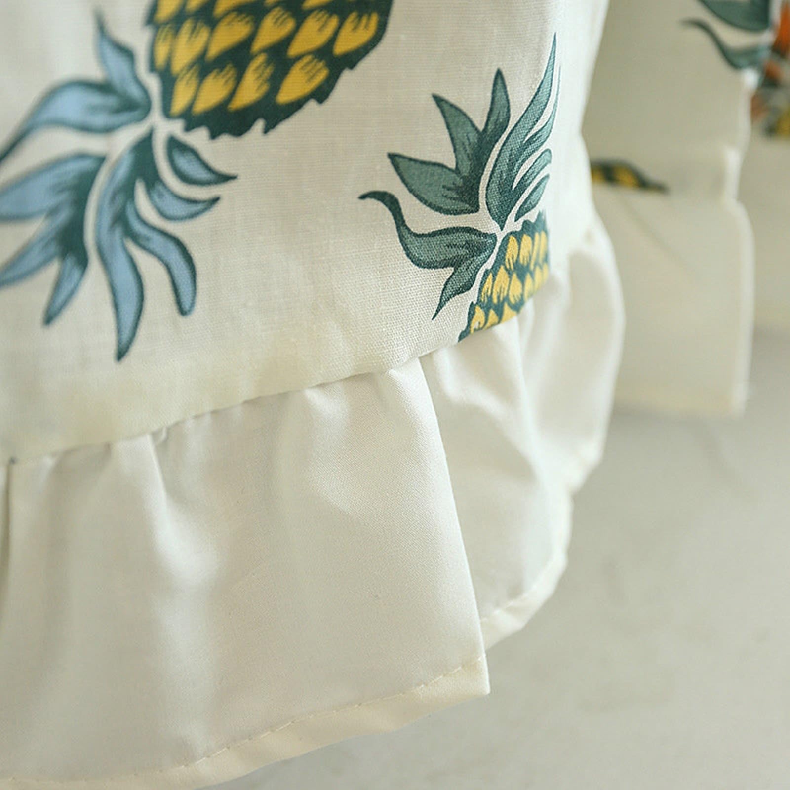 KnSam Rideau Occultant Court en Coton Tissé à Passant Imprimé Ananas à Volants Beige Jaune, Rideau Fenetre Porte Entrée Style Américain 130x150cm 1pcs