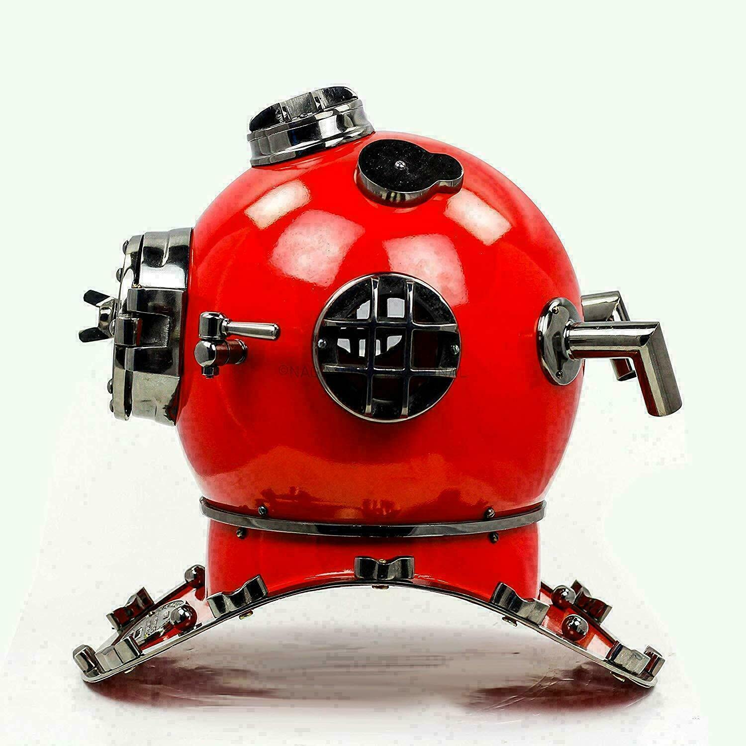 Morse - Casco de buceo rojo vintage de latón, casco de buceo Boston Divers US Navy
