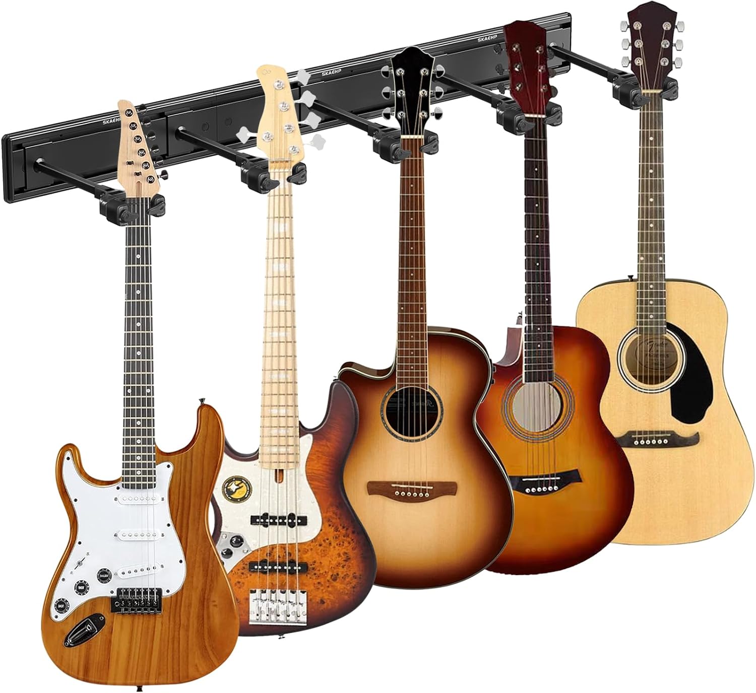 Guitar Wall Mount, Multiple Guitar Hanger with Auto-Locking Holder Wall Mount Rack, Aluminum Slatwall Rail, 5 Hangers 48“