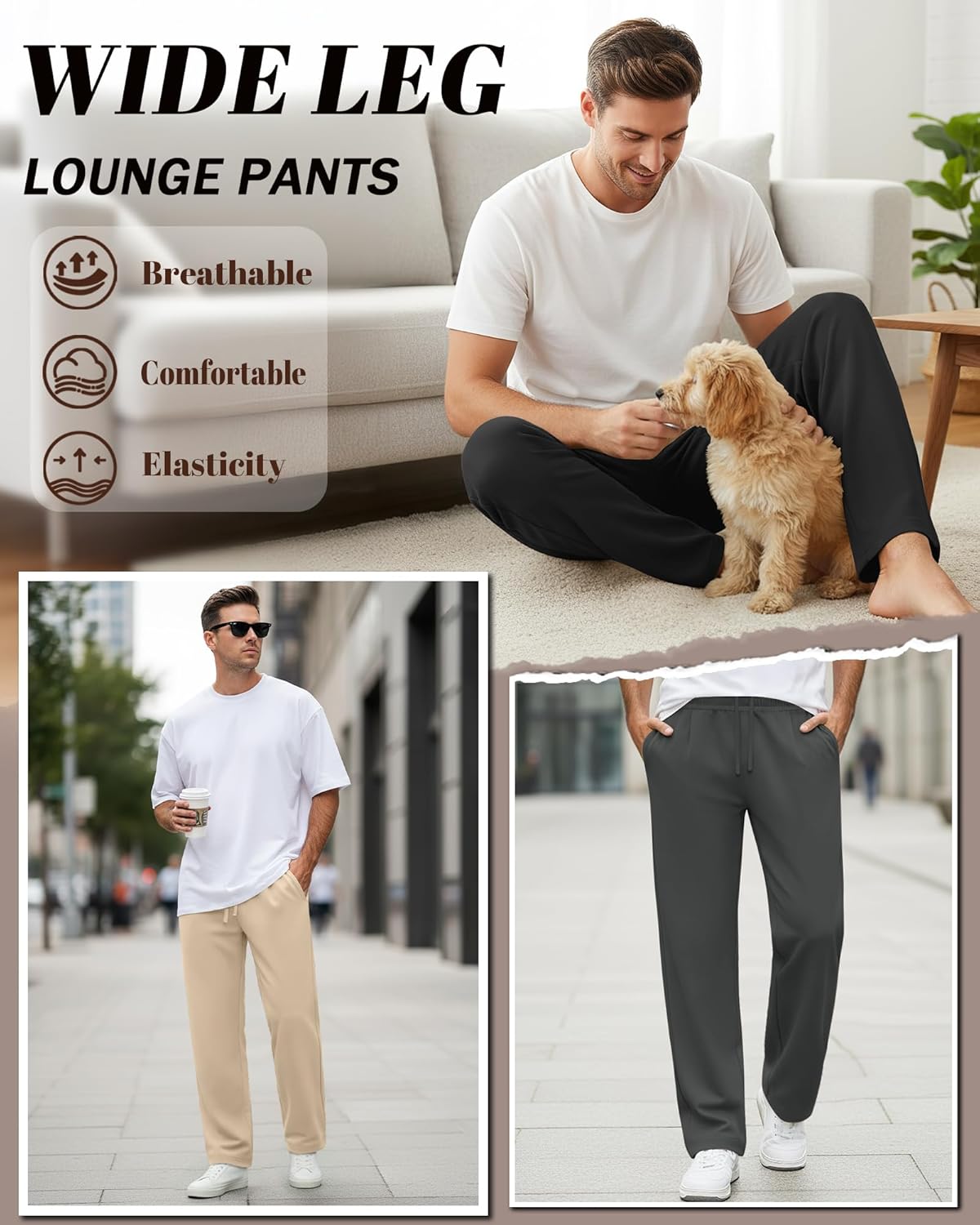 Neer 3 Pack Men's Drawstring Sweatpants Open Bottom Joggers Workout Athletic Tall Lounge Pants Wide Leg with Pockets - Image 5