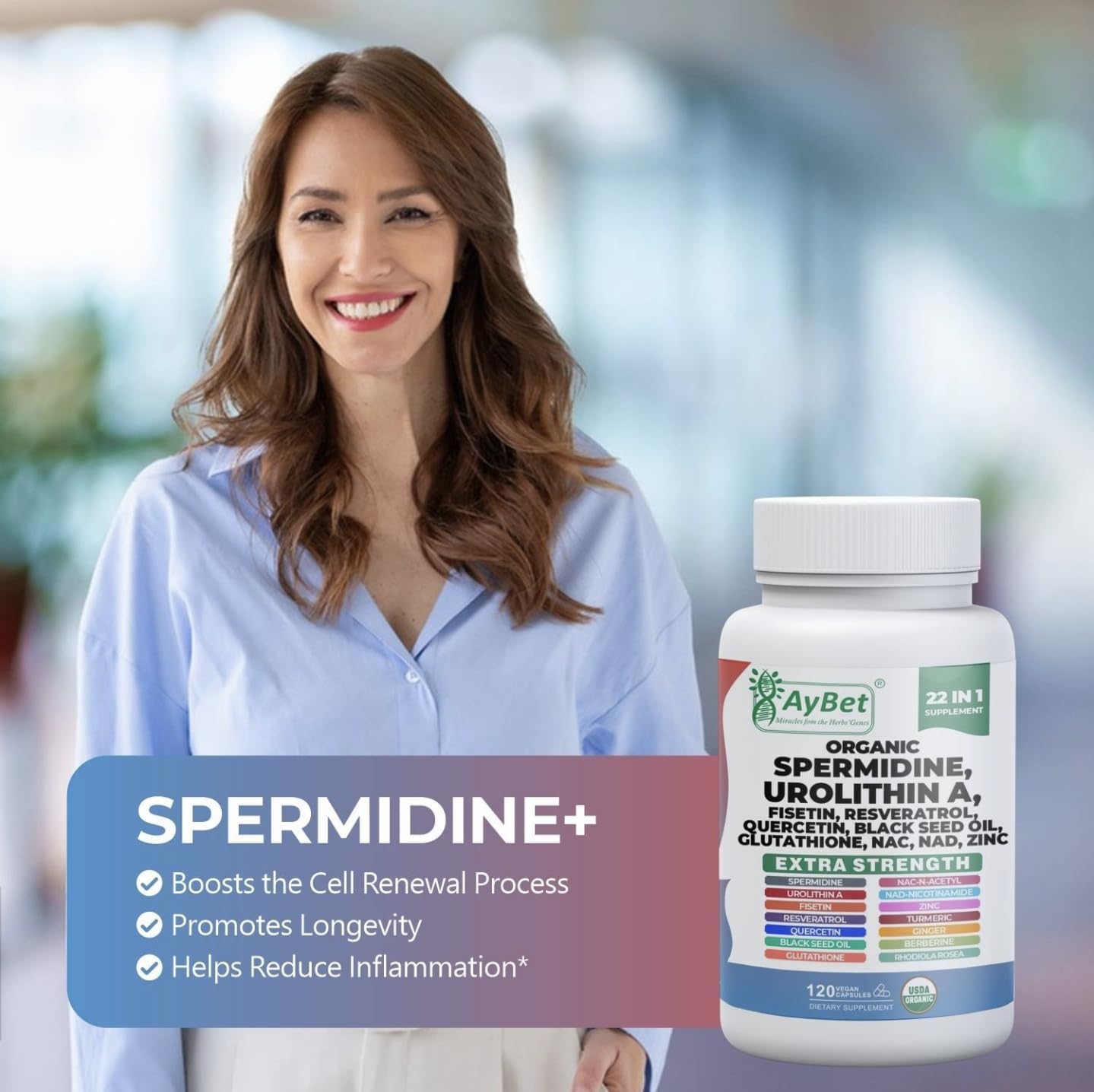 Spermidine Urolithin A Supplement | Herbal Anti Aging | Antioxidant Formula with Fisetin, Resveratrol, Glutathione, Quercetin, Black Seed Oil, NAC, NAD, Zinc |Halal Vegan Organic 120 Capsules - Image 2
