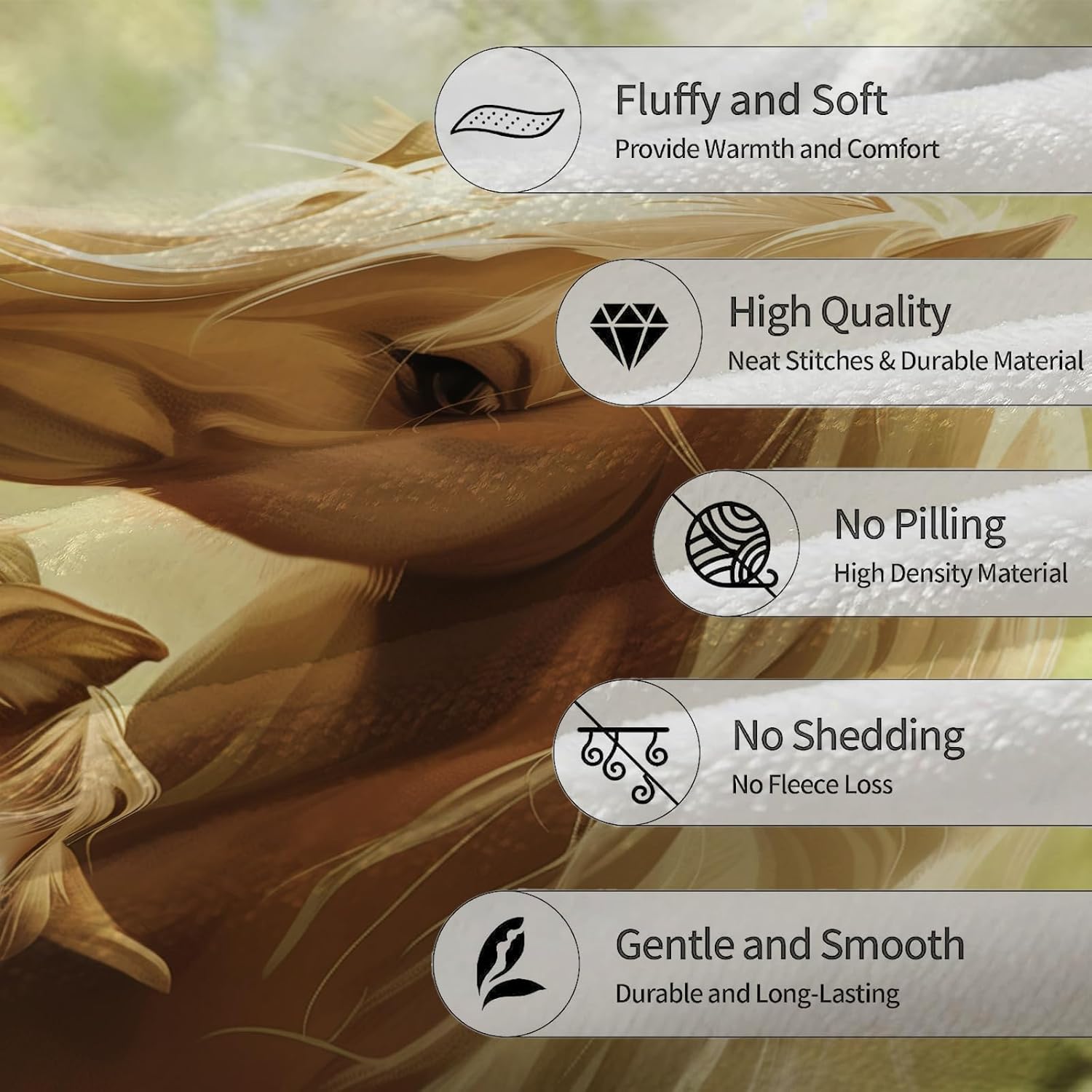 Cute Horse Blanket, Soft Warm Lightweight Animal Flannel Throw Blanket for Couch, Bed, Travel & Outdoor, Cozy Fluffy Fuzzy Blankets for Women Boys Girls, Home Decor 80×60 in