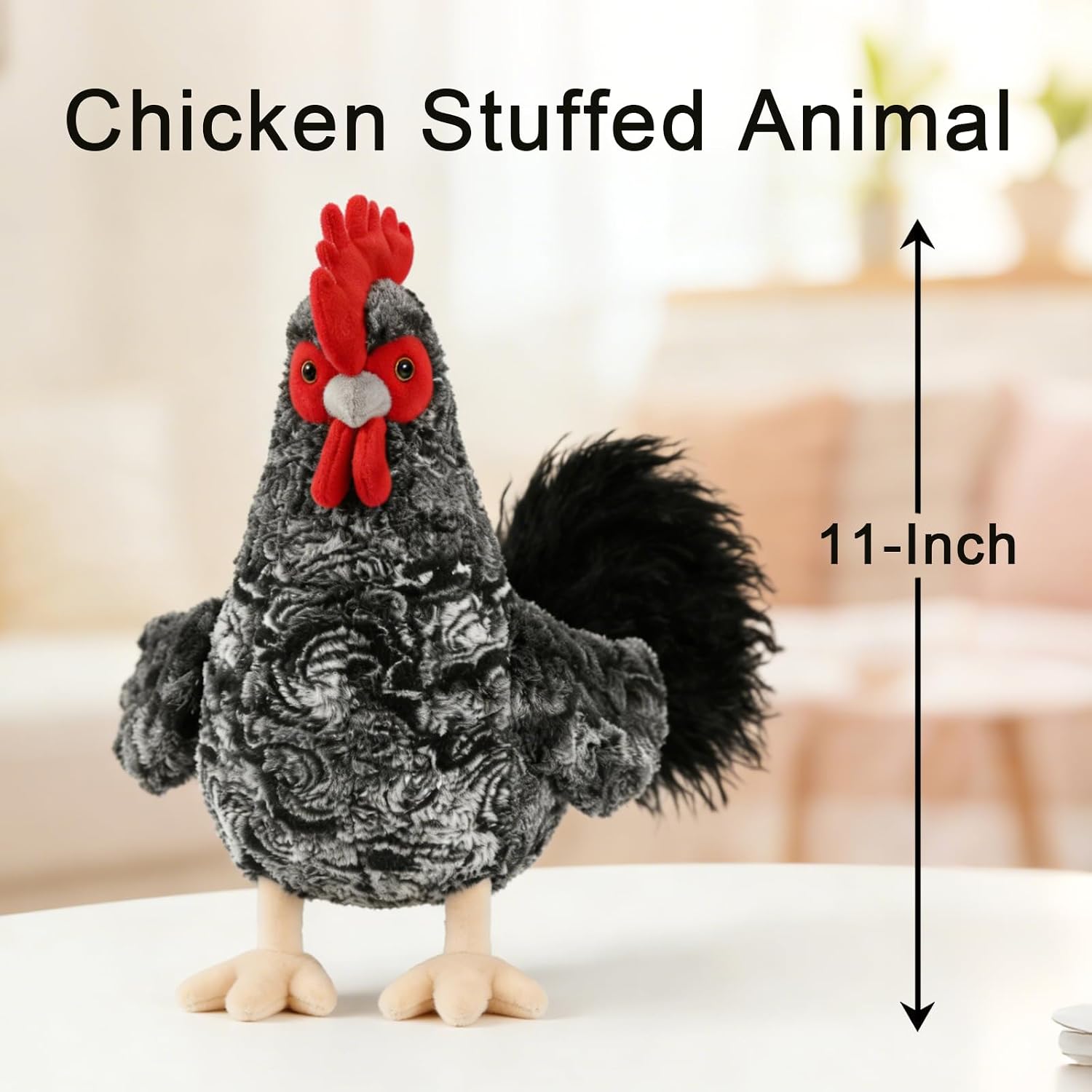 Realistic Chicken Stuffed Animal for Kids and Adults Soft Cute Chick Farm Animal Plush Toy Decor/Cuddle Toy for Christmas/Easter/Birthday Gifts (Barred Rooster)