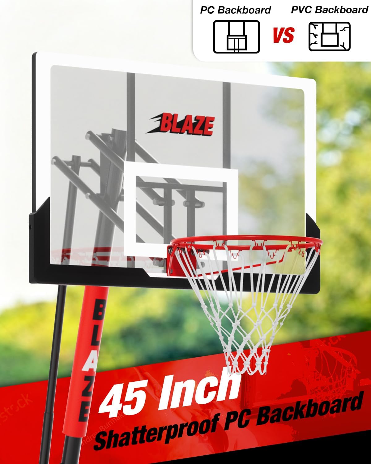 Portable Basketball Hoop Height Adjustable 4.0-10ft: Outdoor Basketball Goal System for Kids Youth Teens in Backyard/Driveway/Indoor, 33-45 Inch Shatterproof Backboard and Stable Base