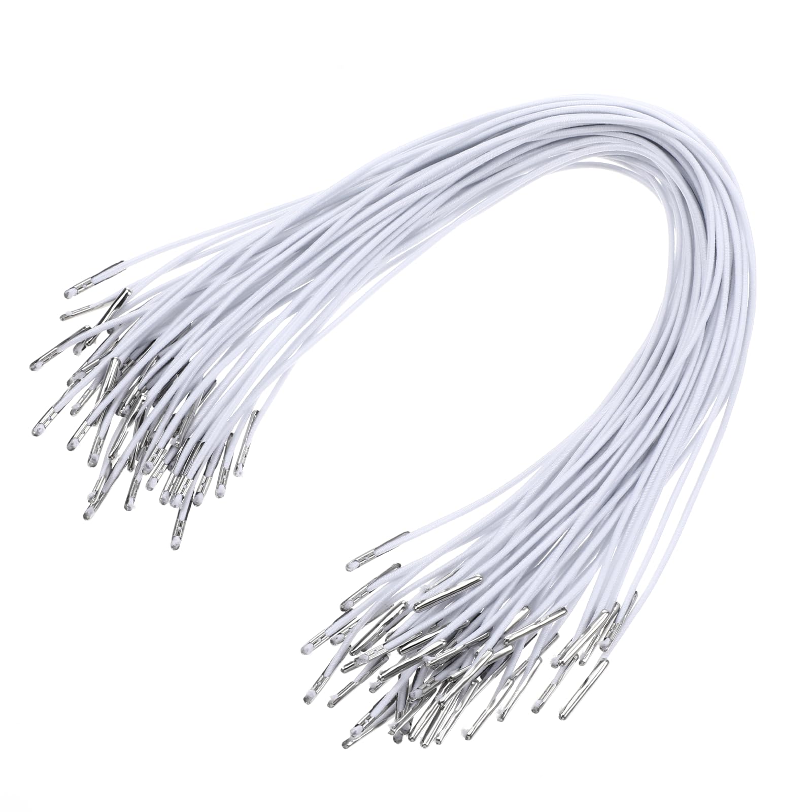 50 Pcs Elastic Cords with Metal Ends, Elastic Barbed Cord Mask Lanyard Thread String Extender Strap for Mask Making Book Binding Hanging DIY Party Hat Menus 11.8inch White