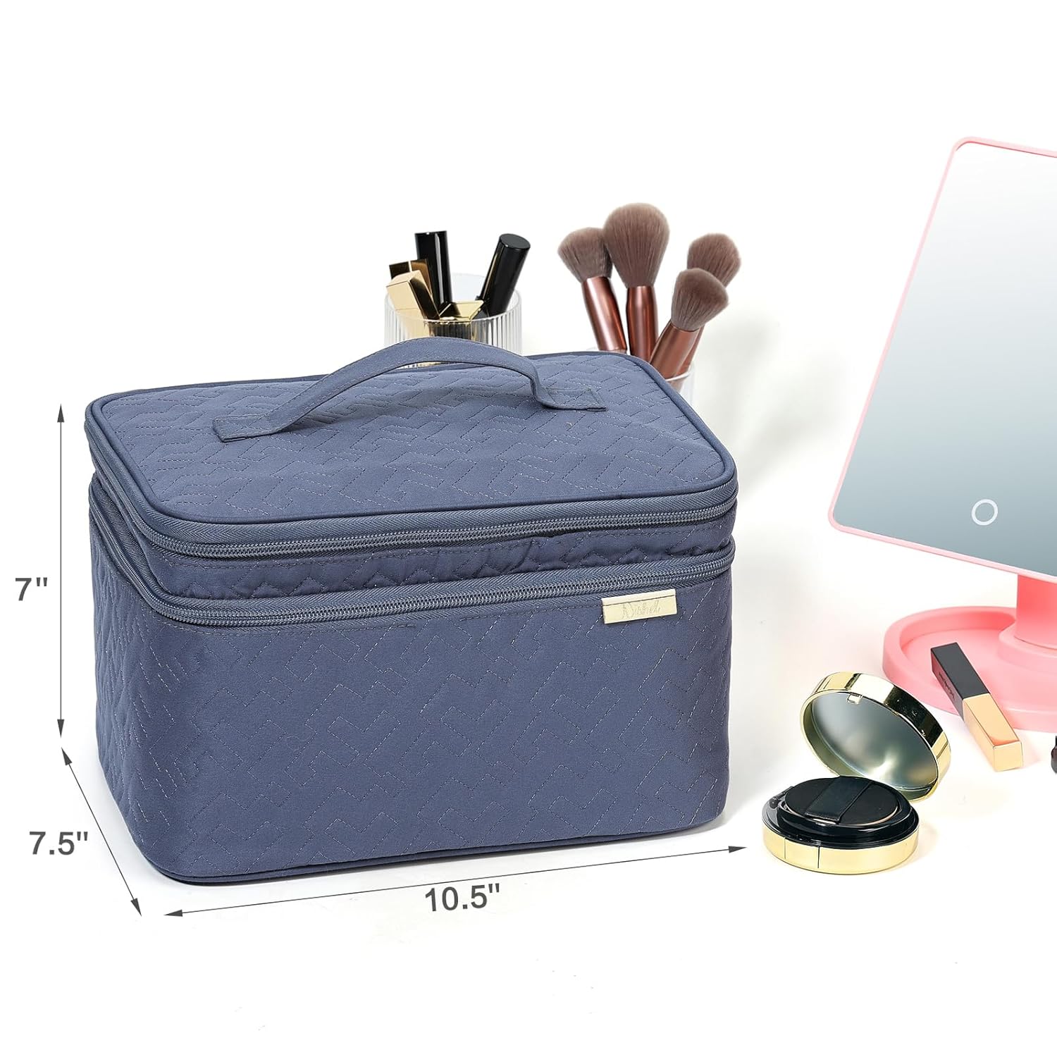 NISHEL Large Double Layer Travel Makeup Bag Women, Cosmetic Case, Organizer for Travel-Size Accessories Bottles, Brushes, Conditioner, and Skin Care Products, Aegean-Blue - Image 6