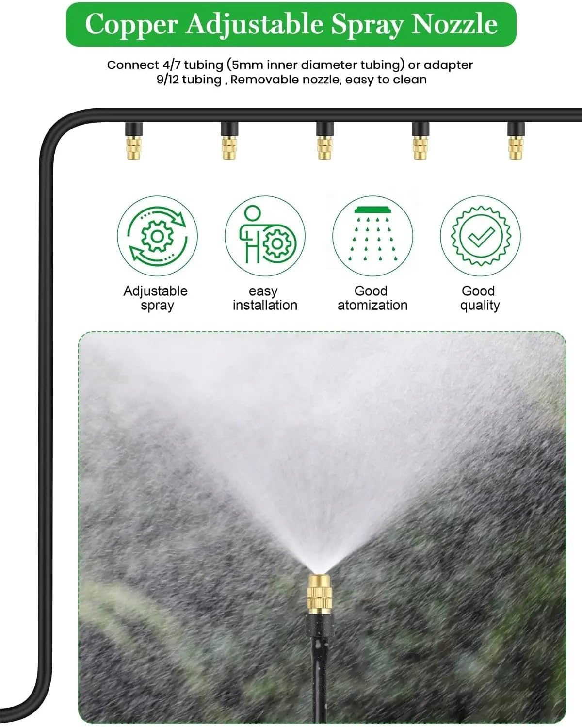Copper Adjustable Spray 40 Pcs 4/7PVC Outdoor Misting Cooling System Garden Irrigation Watering 1/4'' Brass Atomizer Adjustable Micro Sprinklers(B)