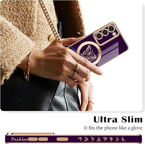 Miniatura 2 de Newseego - Funda magnética para Samsung Galaxy S23 Plus 5G, bonita funda de lujo con borde chapado de mariposa para mujeres, niñas y hombres, TPU