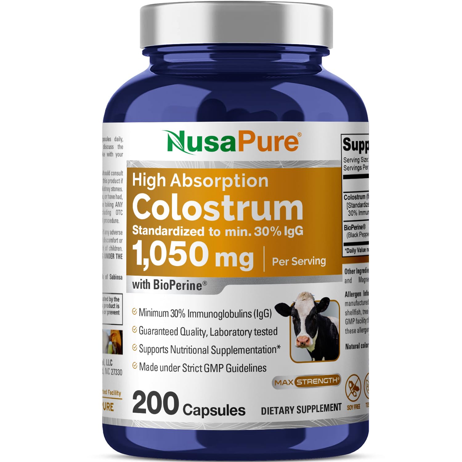 NusaPure Colostrum 700 mg 180 Vegetarian Caps (Non-GMO & Gluten Free) Supports Healthy Immune System and Intestinal Health*