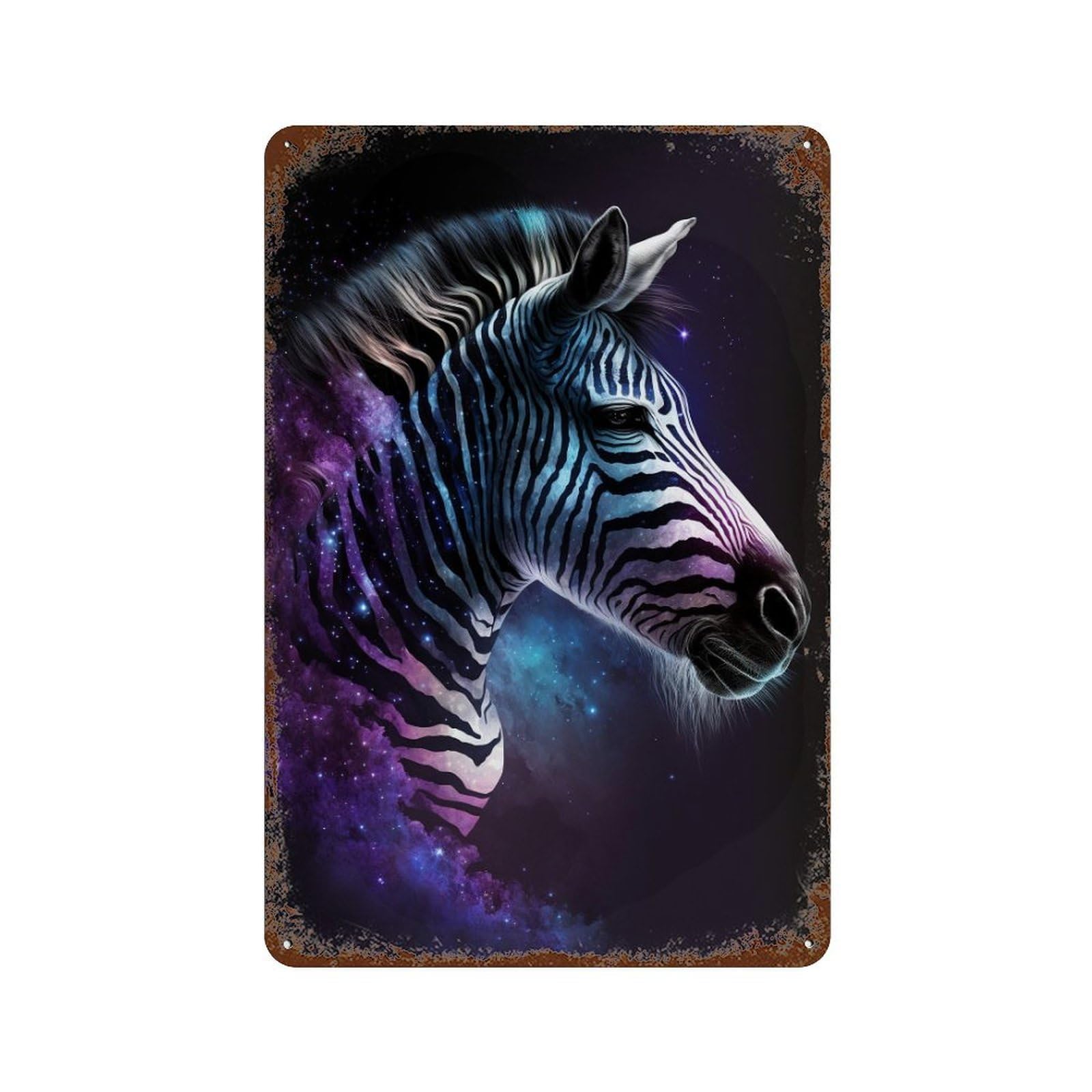 Rust Effect Cosmic Zebra Art Print-8 Rusty Metal Tin Sign 11.8"x7.9", Decorative Metal Wall Art for Farmhouse, Kitchen And Entryway Decor