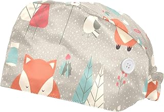 Forest Fox & Bird-01 2 sztuki regulowane czapki robocze urocza czapka z nadrukiem z guzikami buffant turban czapka dla kobiet mężczyzn