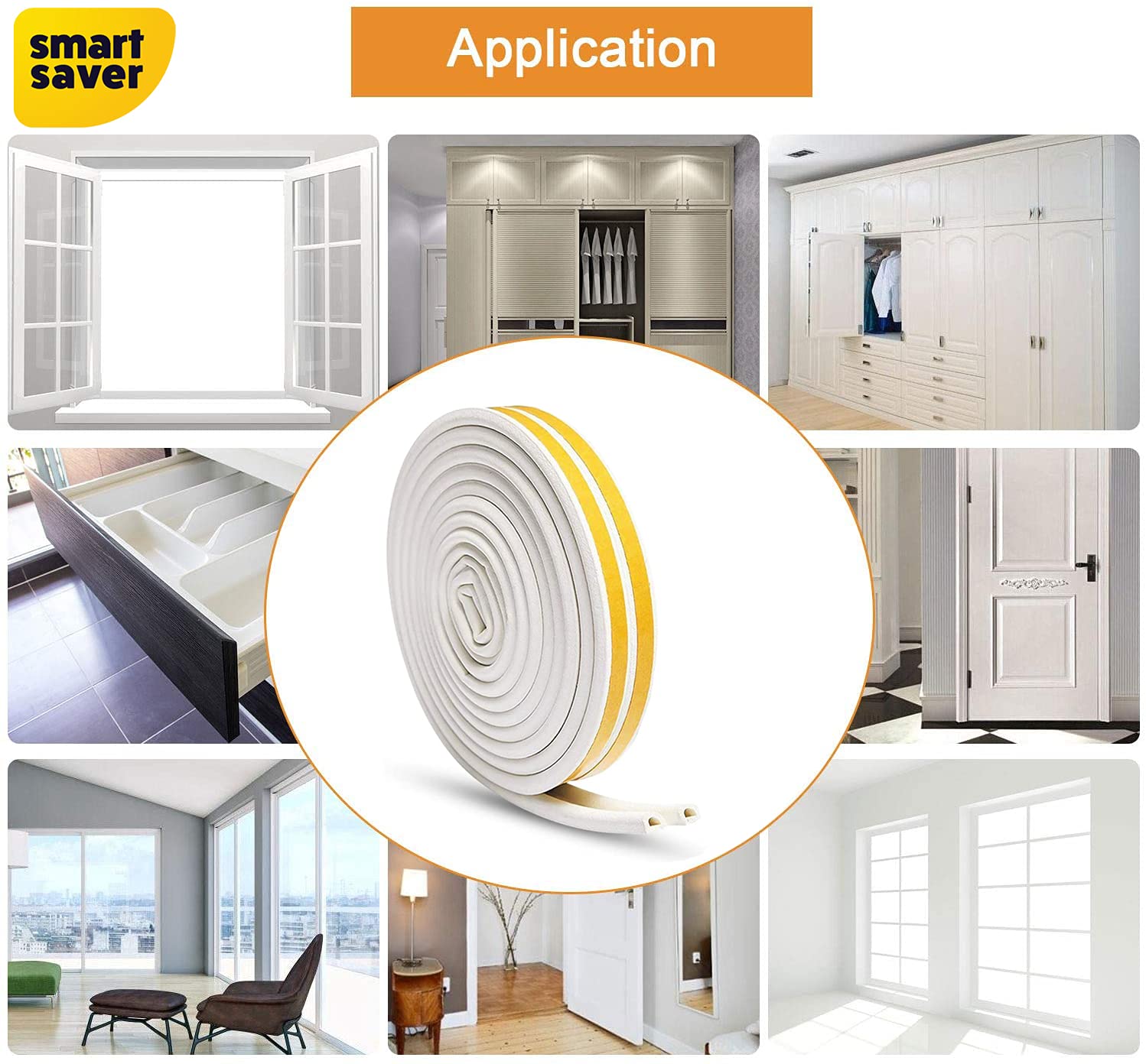Smart Saver D Shaped (White) Self-Adhesive Epdm Doors and Windows Foam Seal Strip Rubber Weatherstrip 5 Meter (2 X 2.5 M = 5 Meter)-Pack of 5 1