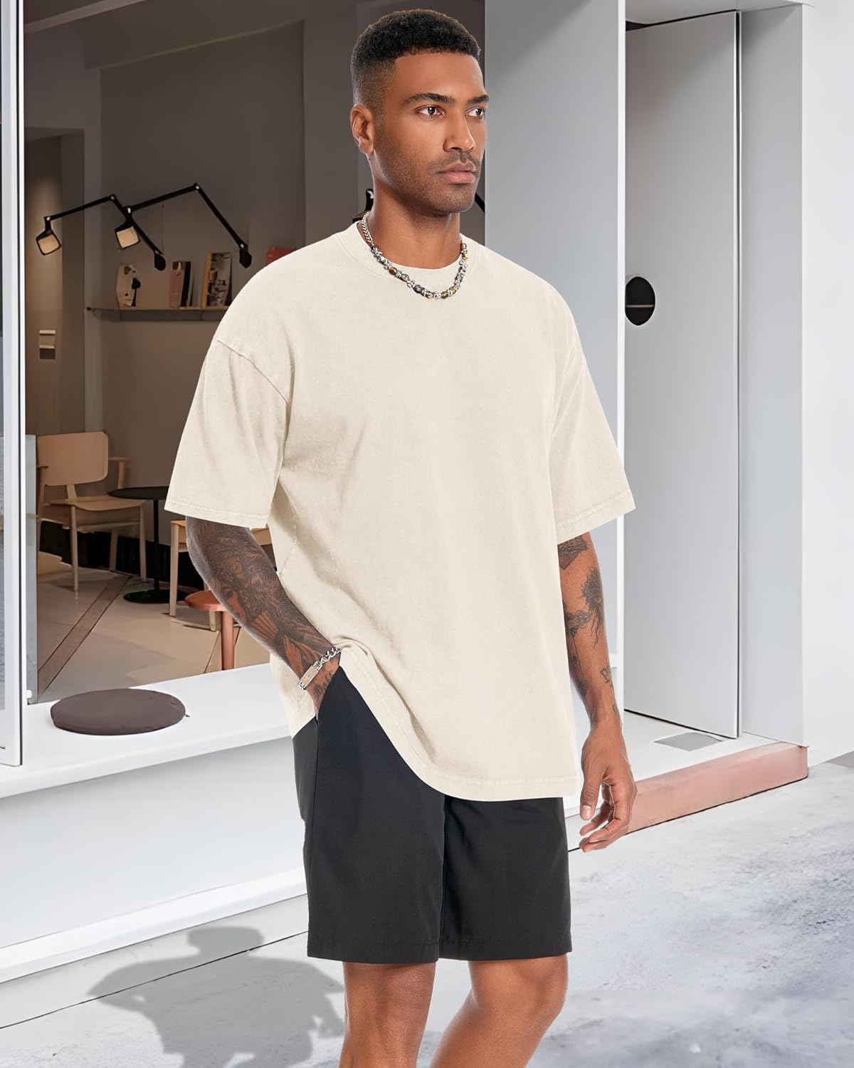 Oversized Tshirts for Men Short Sleeve Vintage Washed Basic Loose Tees - Image 9