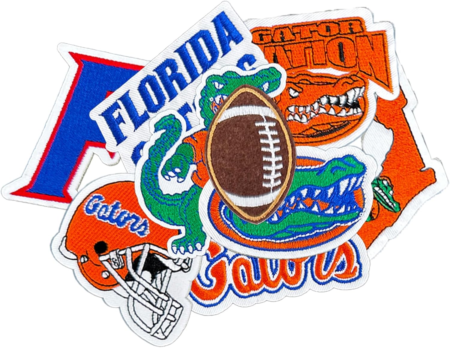 9PCS Florida Iron On Patches，Embroidered Applique Football for Jeans, T-Shirts, Hats, Backpacks & Sports Gear.