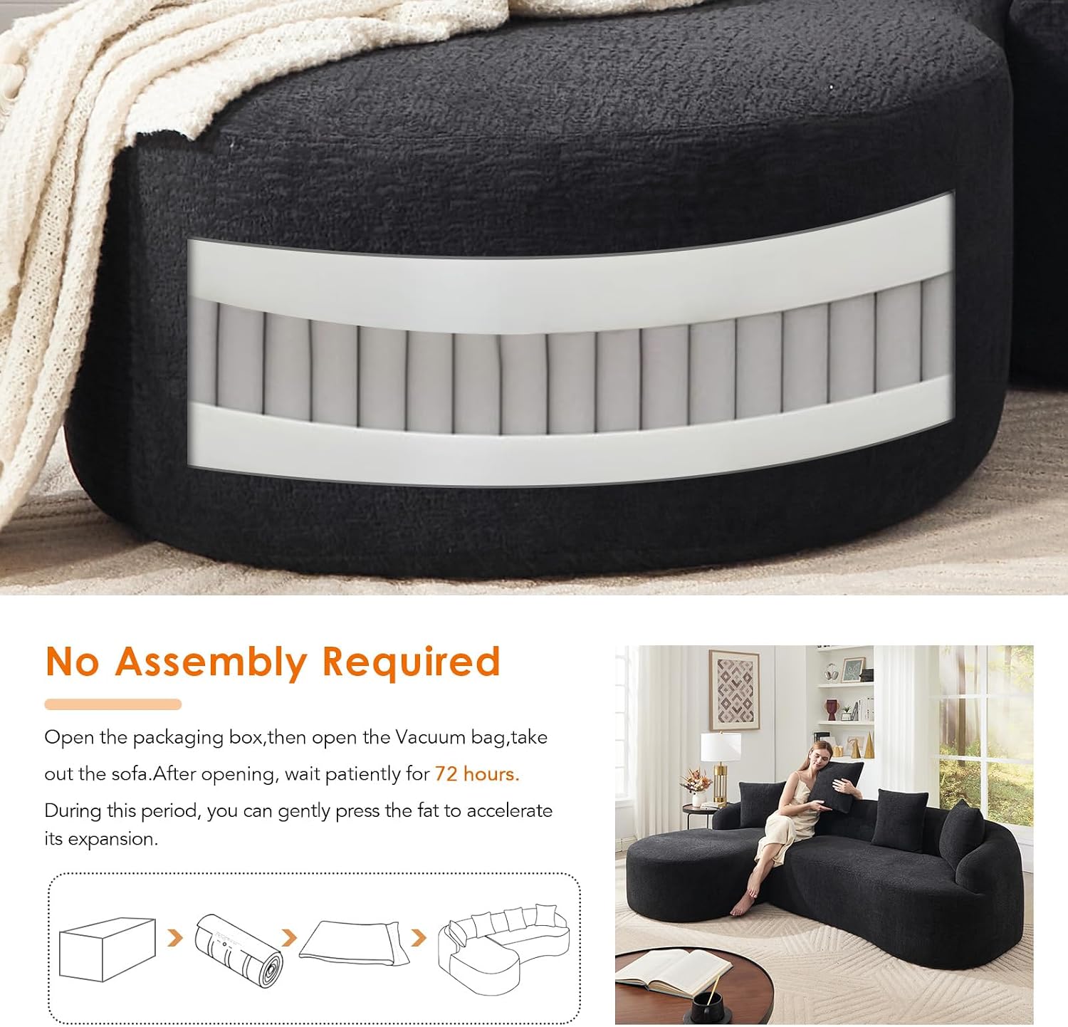 KEIKI L-Shaped Chenille Modular Sectional Couches with Chaise Lounge & 4 Pillows, 3 Seater Oversized Upholstered Luxury Plush Cloud Sofa for Living Room Apartment, Full Sponge Compression