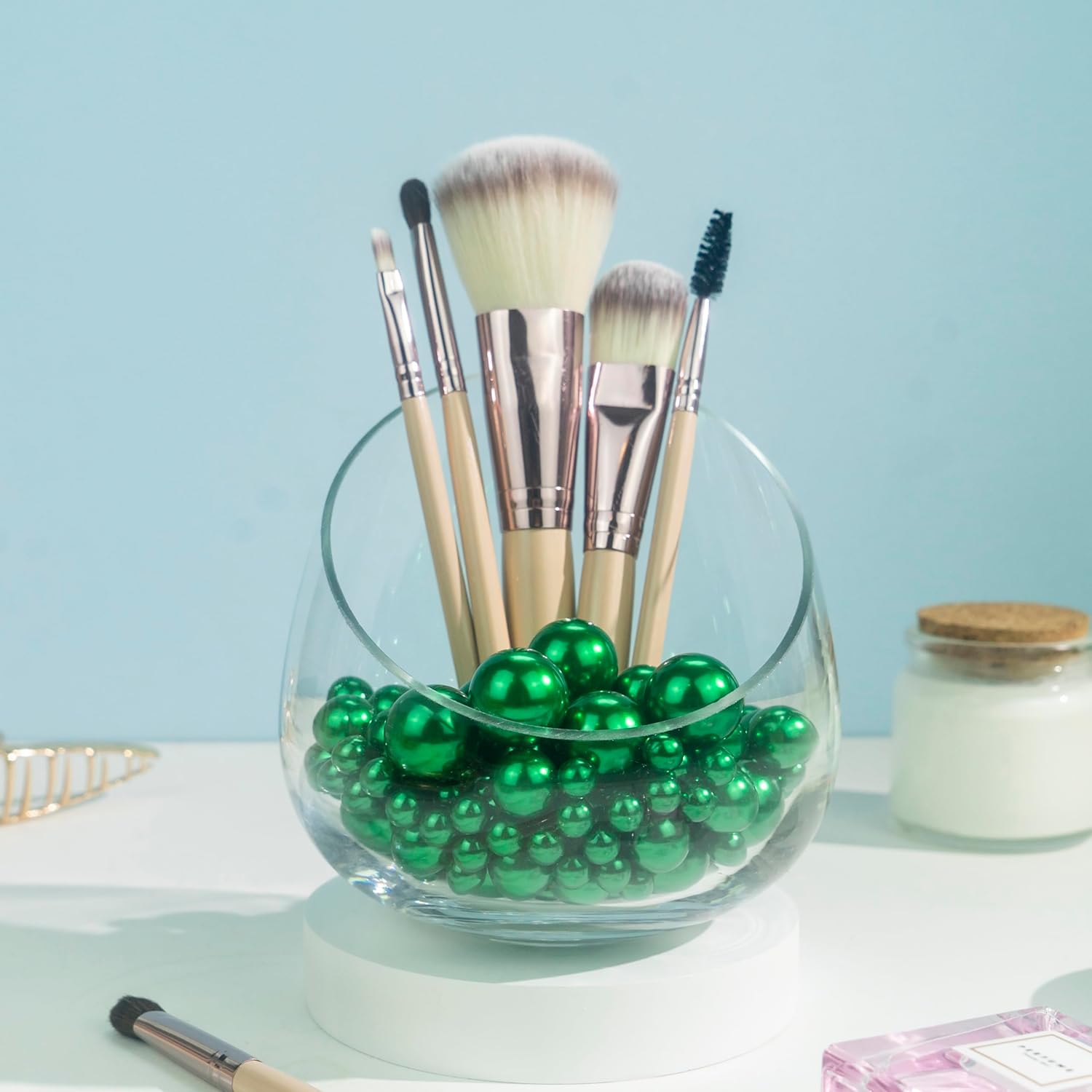 180PCS Green Beads for Centerpieces Vases, No Hole Polished Pearl Makeup Beads Mixed 8/14/20mm Sizes, Pearl Vase Fillers Table Scatters for Party Wedding Decor - Image 4