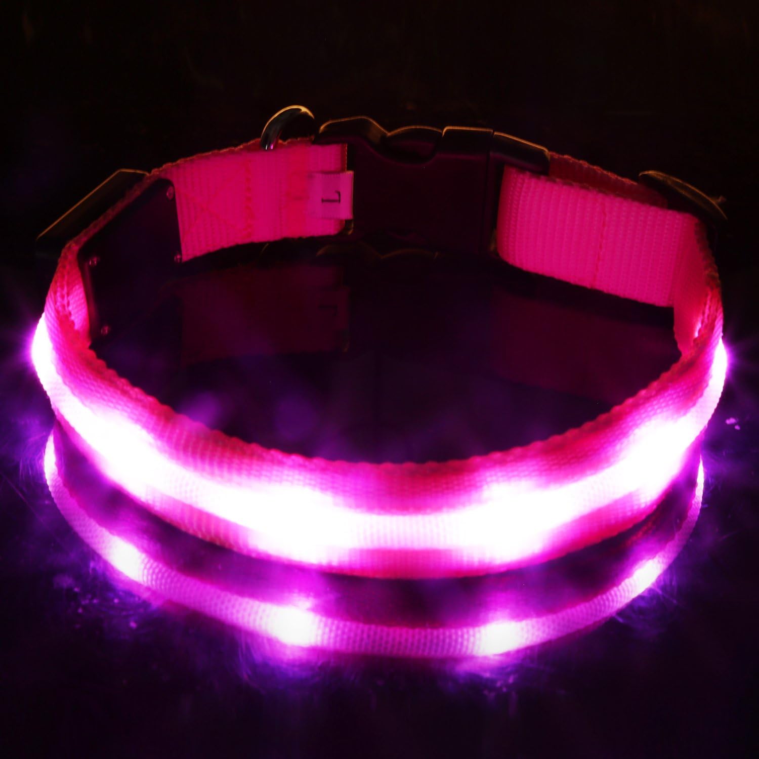SPETYLE Light up LED Dog Collar for Pet Night Safety - Glow in the Dark LED Pet Pooch Collar and Leash Set for Dogs, Puppies and Cats (S-Collar, Pink)