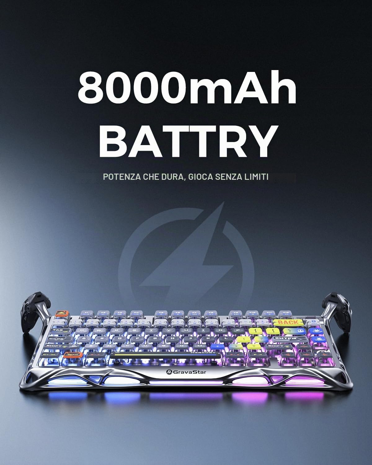 GravaStar Mercury K1 Pro – Tastiera da gioco meccanica wireless 75% in lega di alluminio, interruttori lineari, retroilluminazione RGB personalizzabile, manopola di controllo (Argento Interstellare)