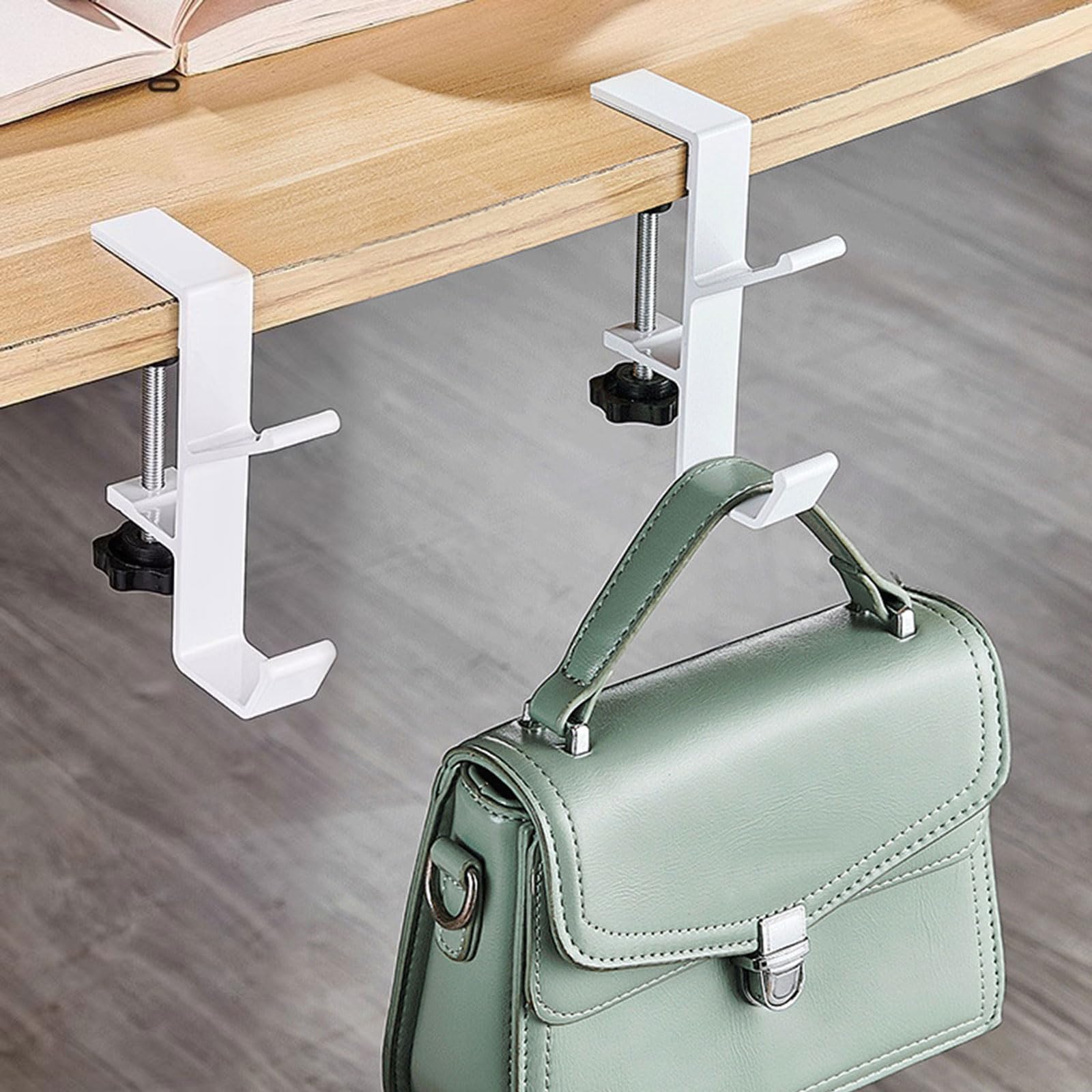 KISOY 2Pcs Purse Hook for Table Desk Bag Hook Purse Hanger for Table Backpack Hanger Headphones Holder underdesk Hook Bag Holder for Table (White)
