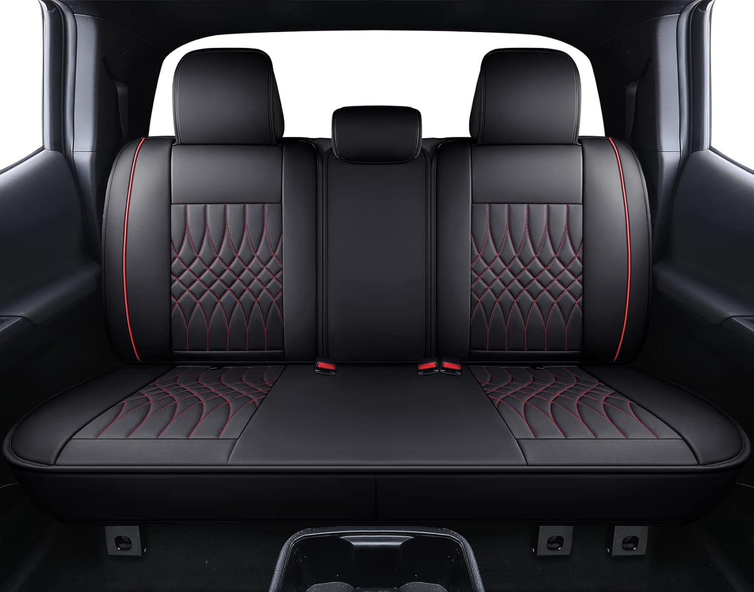 YIERTAI Truck Seat Covers Compatible with Toyota Tacoma 2005-2025 2026 Access Cab Crew Double Cab TRD Sport Limited Trail Edition Off-Road SR5 V6 Car Seat Protector(5 PCS Full Set/Black-Red)