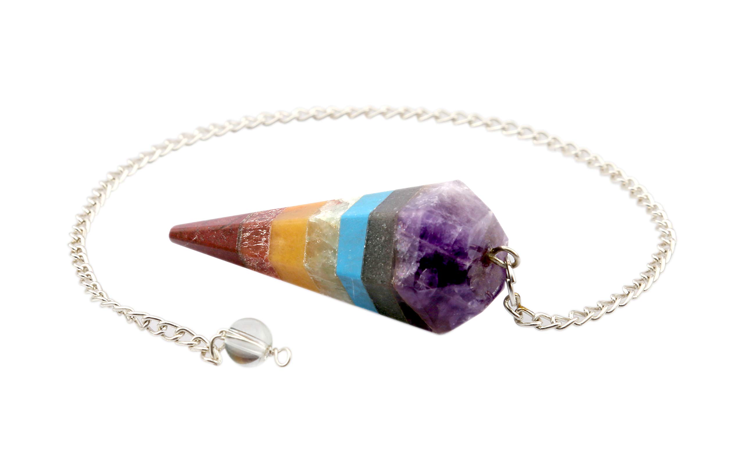AatmNatural Healing Seven Chakra Gemstone Cone Pointed Reiki Chakra Pendulum for Gift